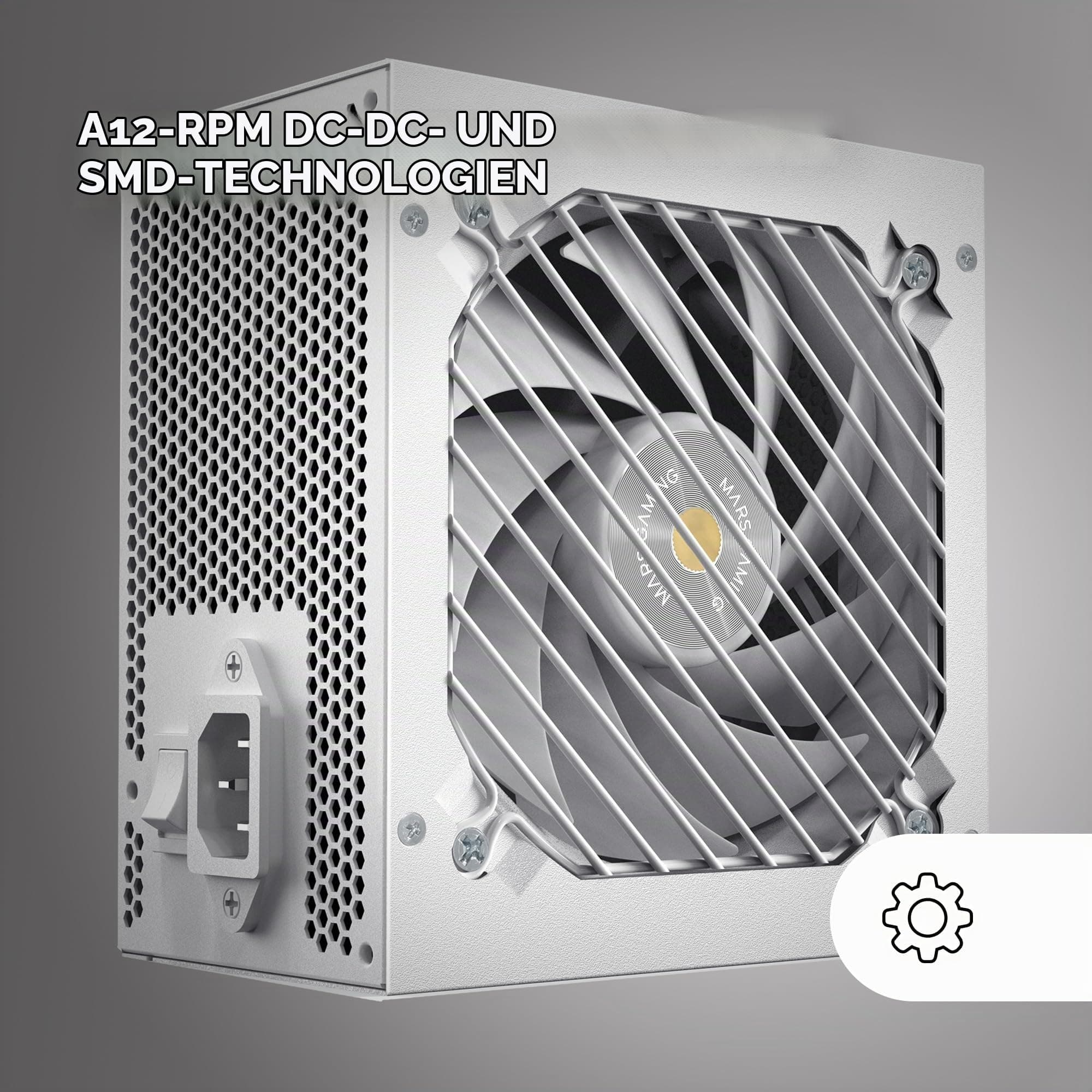 Mars Gaming MPB550SI, ATX-Netzteil 550W, 7 Jahre Garantie, 80Plus Bronze 230V, 90% Effizienz, SI Extreme Silence Lüfter, AI2-RPM-Technologien, Japanische Kondensatoren, Weiß MPB550SIW Bild 5