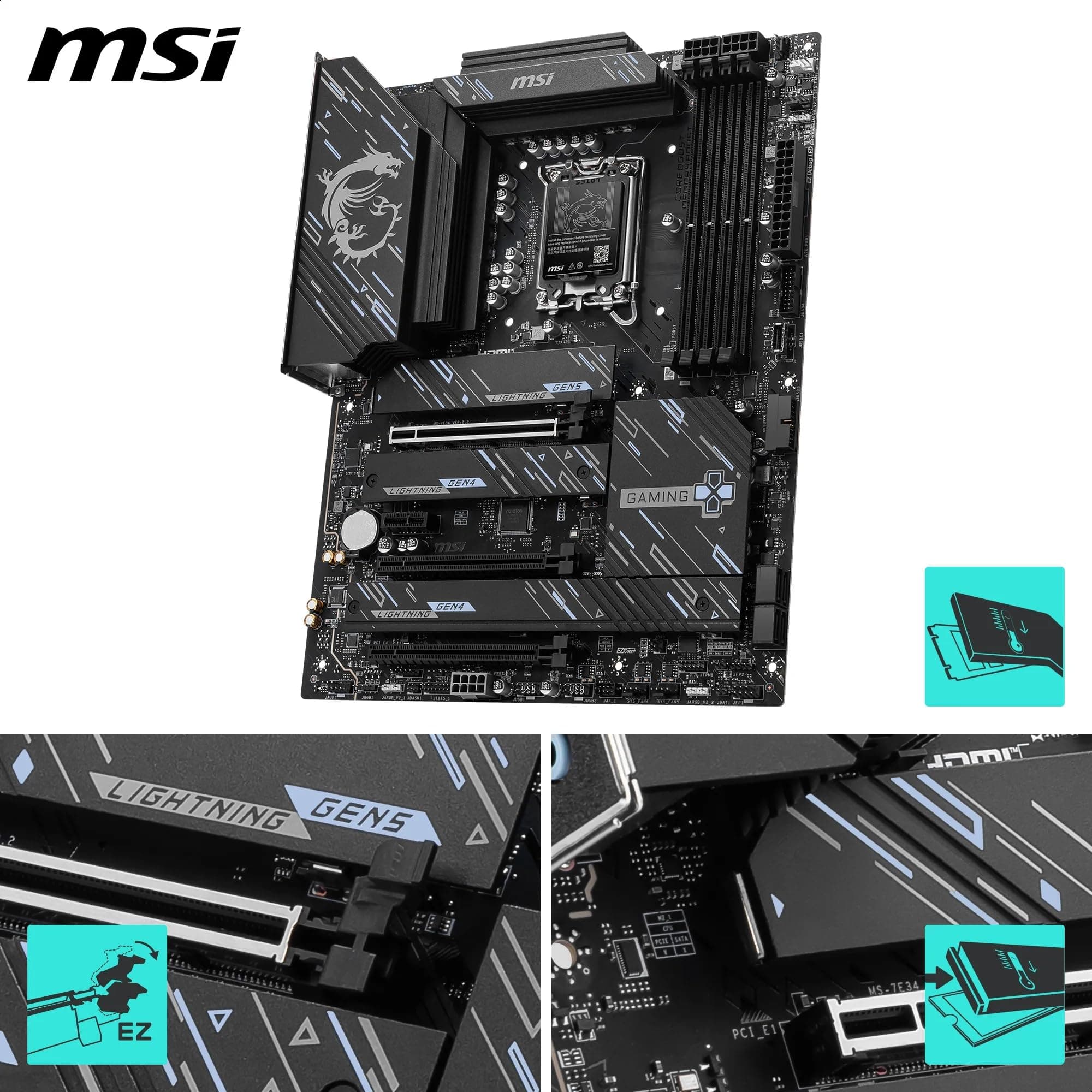 Z890 GAMING PLUS WIFI6E-Mainboard, ATX – unterstützt Intel Core Ultra-Prozessoren (Series 2), LGA 1851 – DDR5-Memory Boost (bis zu 9200+ MT/s im Overclocking), 1 x PCIe 5.0 x16, 1 x M.2 Gen5, Intel Ki Bild 5