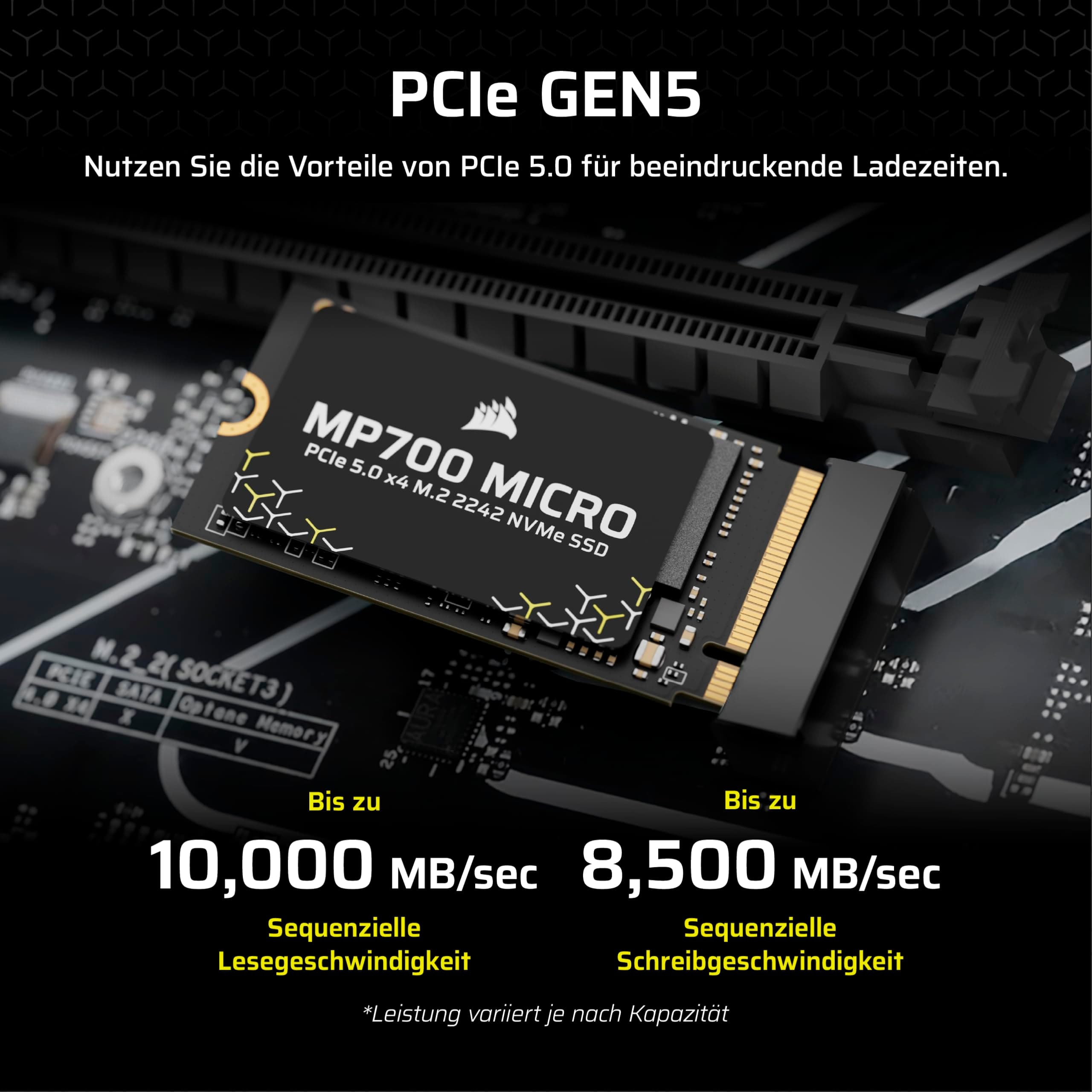 Corsair MP700 Micro 2TB PCIe 5.0 NVMe M.2 2242 SSD – Bis zu 10.000 MB/s Lesen, 8.500 MB/s Schreiben – Gen5 Geschwindigkeit für Laptops & Mini-PCs – Schwarz Bild 5