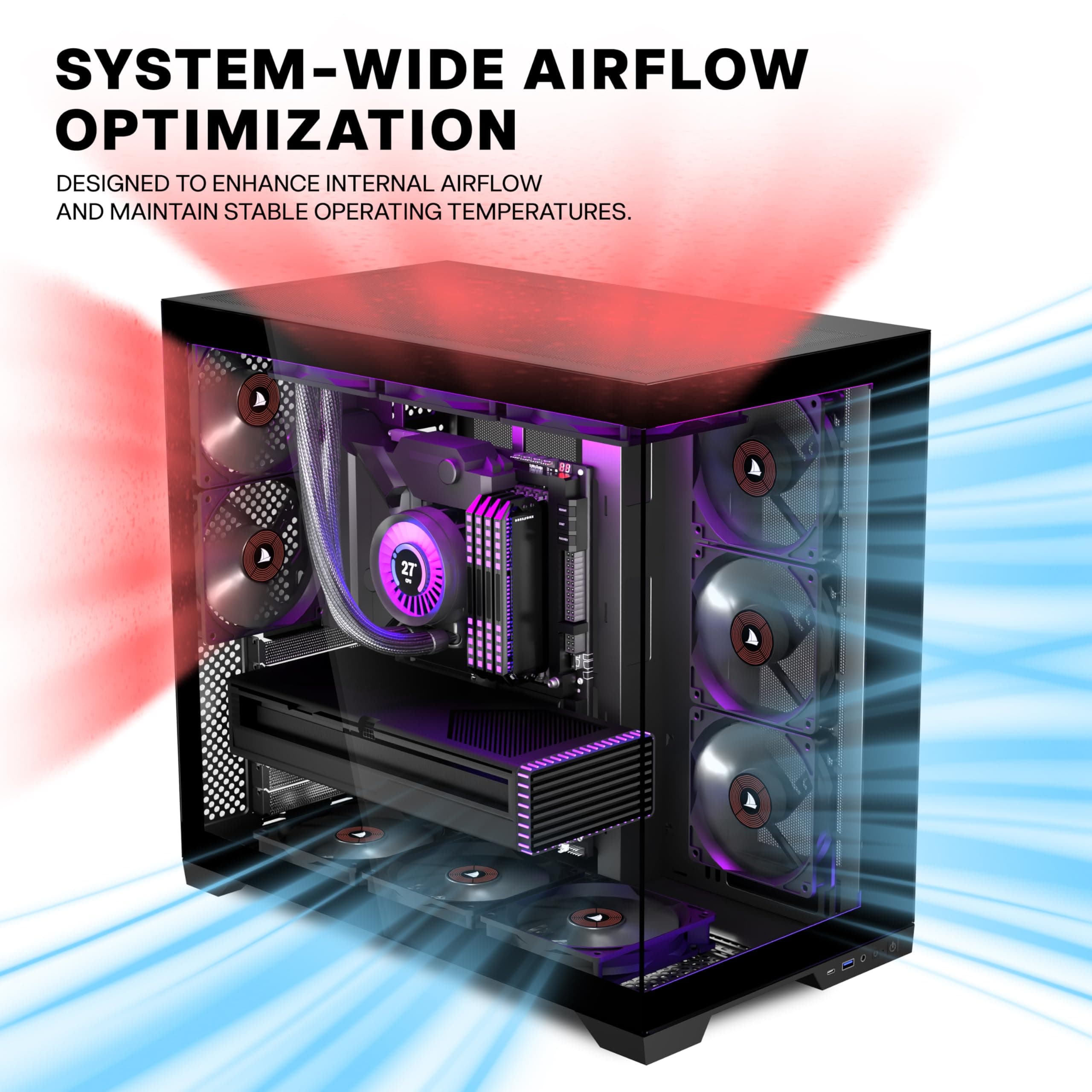KEDIERS PC Gehäuse - vorinstallierte 5-Lüfter, ATX Mid Tower Gaming Gehäuse, Computergehäuse mit öffnendem Seitenteil aus gehärtetem Glas Schwarz G500 Bild 7