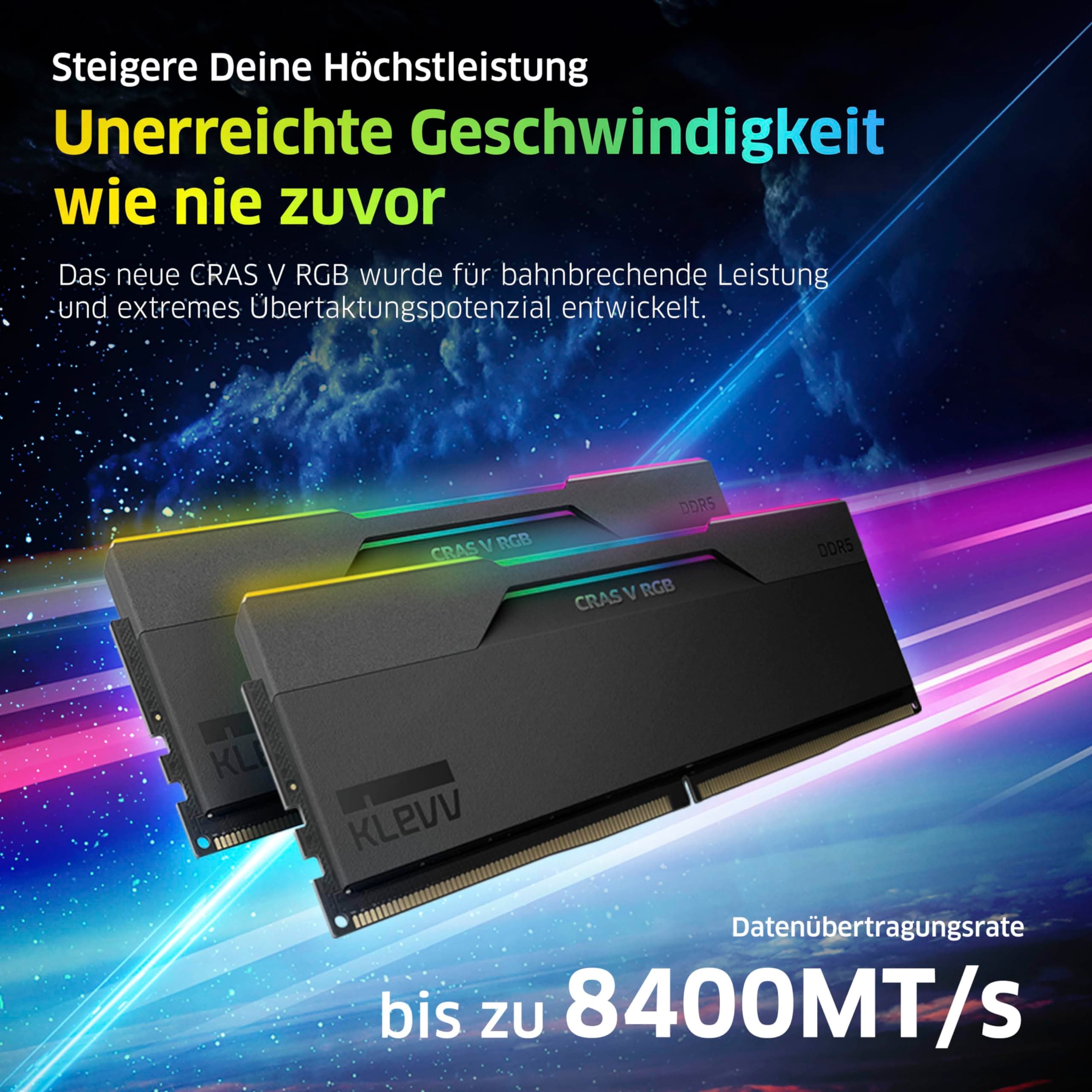KLEVV CRAS V DDR5 RGB 32GB (2X 16GB) 6000MH/z CL28 Gaming-Arbeitsspeicher-Kit XMP 3.0 Hochleistungs-Übertaktung 28-36-36-76 – Schnelleres Gaming mit extrem niedrigem CL28 Bild 3