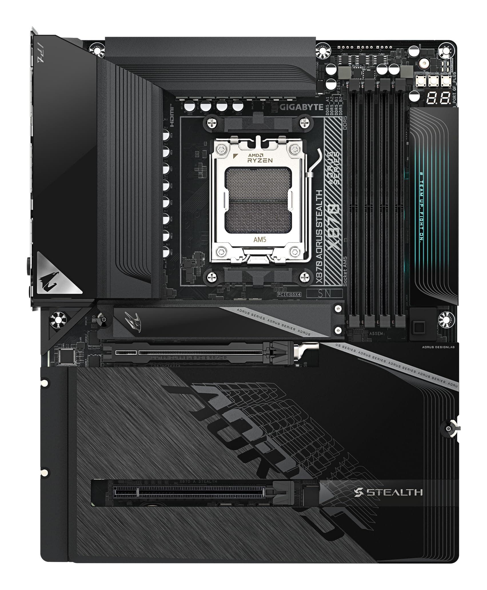 GIGABYTE X870 AORUS Stealth Mainboard - Unterstützt AMD Ryzen 9000 CPUs, digitales 16+2+2-Phasen-VRM, bis zu 8200MHz DDR5 (O.C.), 2xPCIe 5.0 + 2xPCIe 4.0, Wi-Fi 7, 5GbE LAN, USB 4 Bild 3
