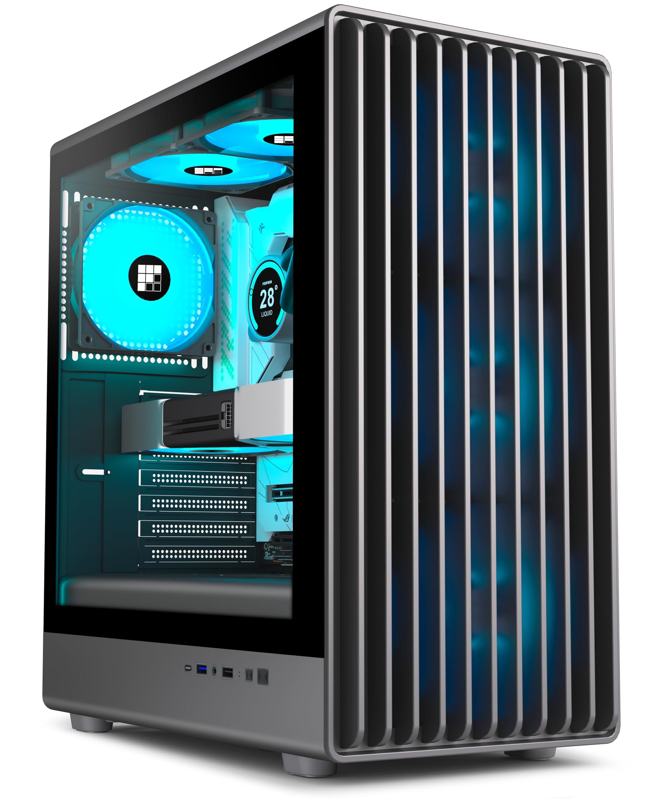 FOIFKIN K6 PC-Gehäuse ATX mit 6 PWM ARGB-Lüftern（3X 140mm und 3X 120mm,Computer Gehäuse Mid-Tower,Hoher Luftstrom,240mm Kühlerunterstützung,ATX-Gehäuse Schwarz,Gaming PC-Gehäuse,Type-C (Schwarz, K6) K6 Schwarz