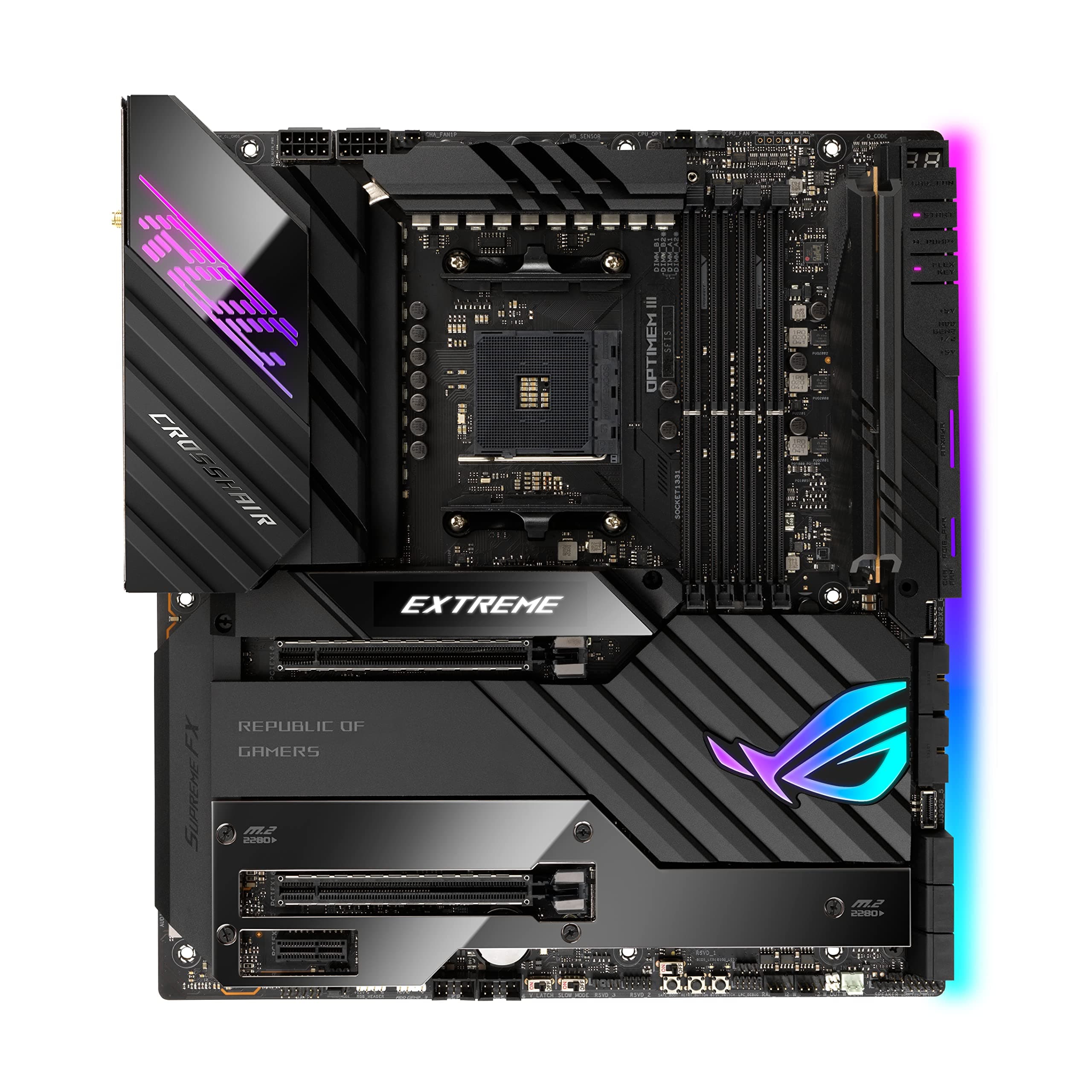 ASUS ROG Crosshair VIII Extreme AMD X570 Gaming-Mainboard (EATX, 18+2 Leistungsstufen, PCIe 4.0, WiFi 6Ef, SATA 6Gb/s, fünf M.2-Steckplätzen, USB 3.2 Gen) Bild 3