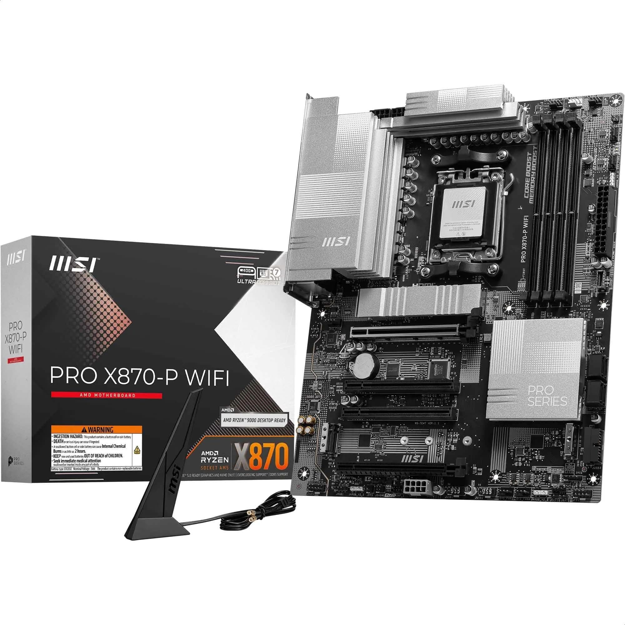 MSI PRO X870-P WiFi Mainboard, ATX - Unterstützt AMD Ryzen 9000/8000/7000 Prozessoren, AM5-60A SPS VR M, DDR5 Memory Boost (8200+ MT/s OC), PCIe 5.0 x16 & 4.0 x16, M.2 Gen5, Wi-Fi 7, 5G LAN Bild 2
