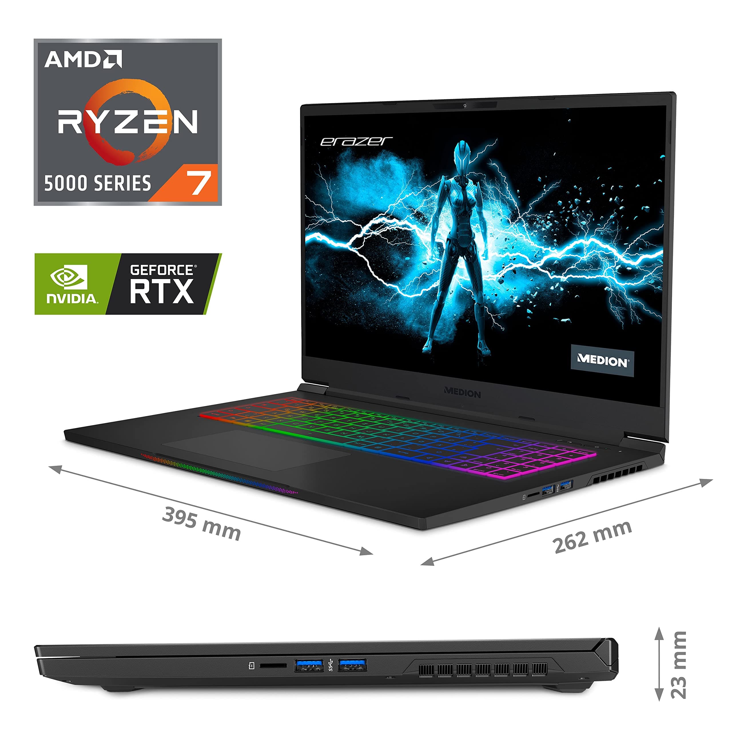 MEDION ERAZER Beast X25 43,9 cm (17,3 Zoll 240Hz) FHD Gaming Notebook (AMD Ryzen 7 5800H, 32GB DDR4 RAM, 1TB PCIe SSD, NVIDIA GeForce RTX 3080 16 GB GDDR6 VRAM, Win 11 Home) Bild 2