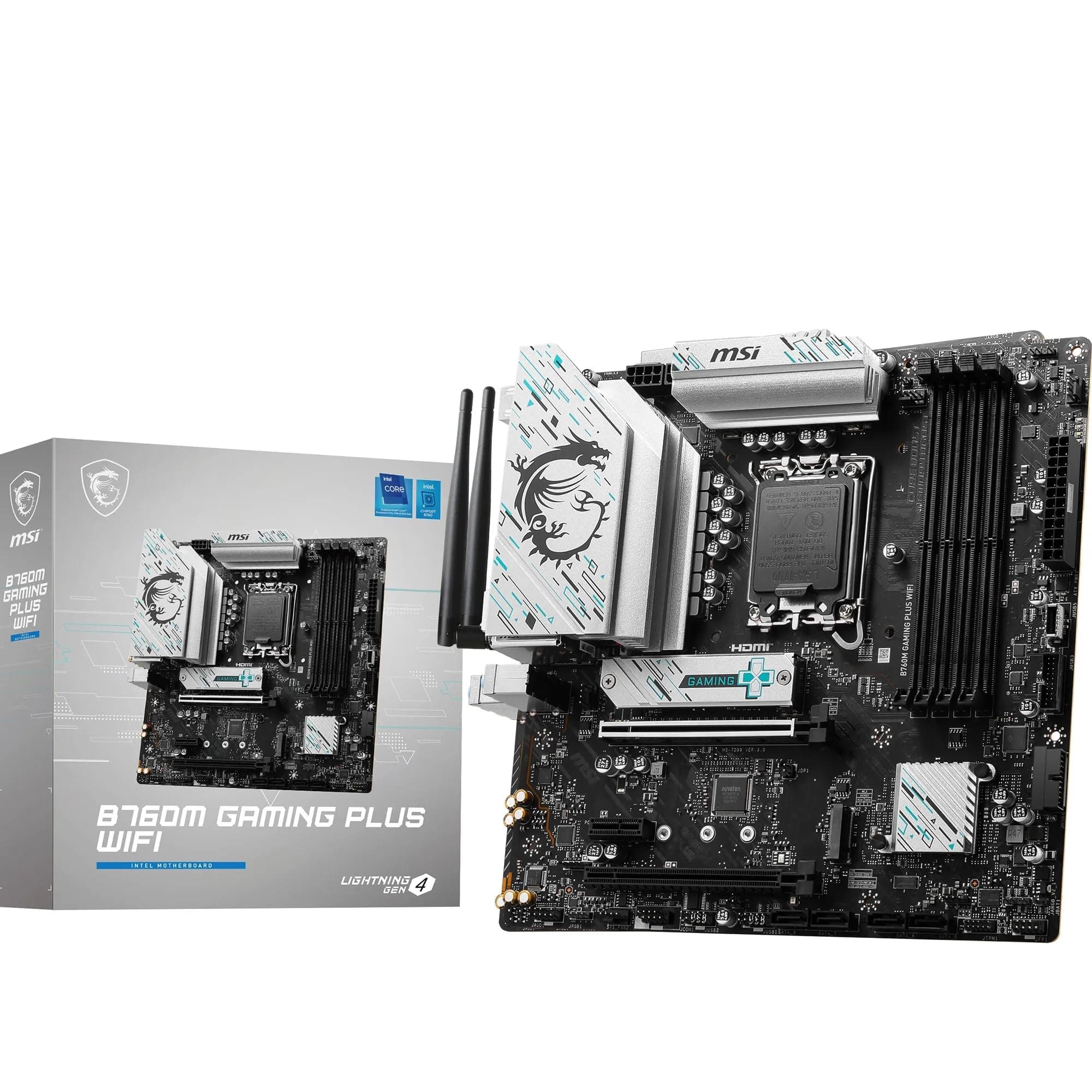 MSI B760M Gaming Plus WiFi Motherboard, mATX - Unterstützt Intel Core Prozessoren der 14., 13. und 12. Generation, LGA 1700 - DDR5 6800+MHz/OC, 1x PCIe 4.0 x16, 2 x M.2 Gen4, 2.5G LAN, Wi-Fi 6E Bild 2