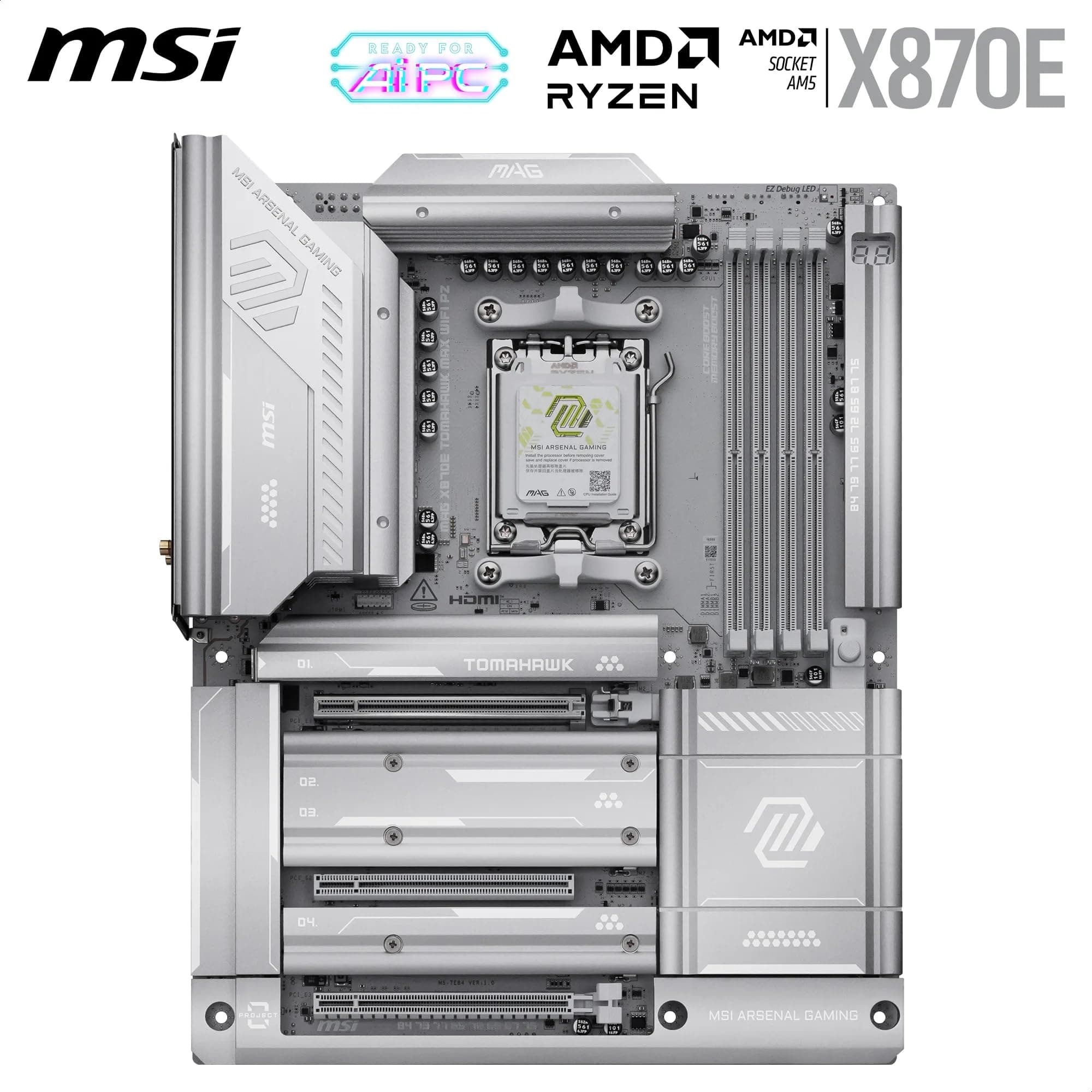 MSI MAG X870E Tomahawk MAX WiFi PZ Mainboard, ATX - Unterstützt AMD Ryzen 9000/8000 / 7000 Prozessoren, AM5 - DDR5 Memory Boost 8400+ MT/s (OC), PCIe 5.0 x16, M.2 Gen5, Wi-Fi 7, 5G LAN Bild 3