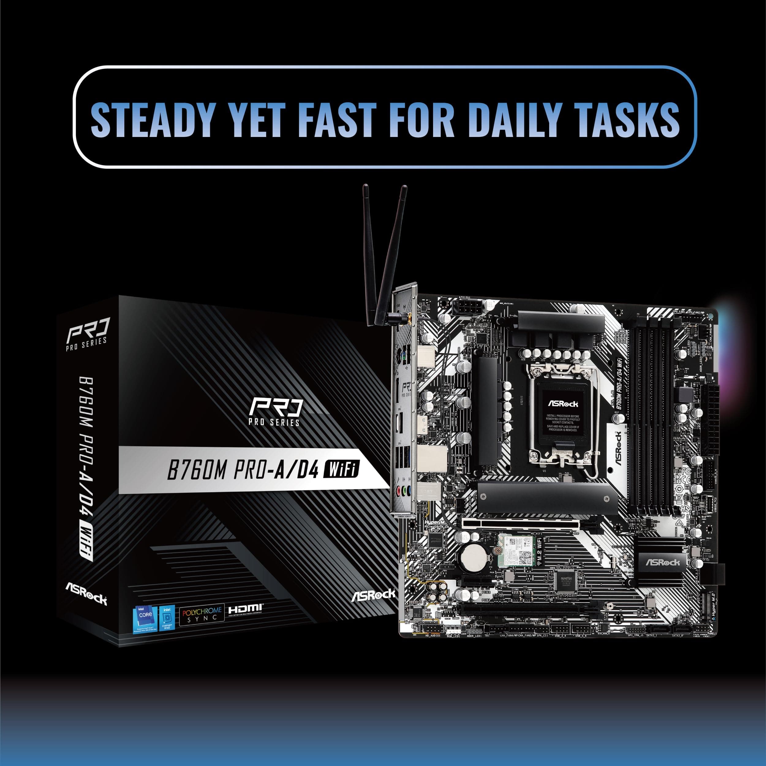 ASRock Motherboard B760M Pro-A/D4 WiFi, Intel 12. Generation und 13. Generation CPU (LGA1700), B760 Chipsatz, DDR4, Bluetooth ausgestattet, Micro ATX Motherboard 1. DDR4 M-ATX WLAN-Modell Bild 5
