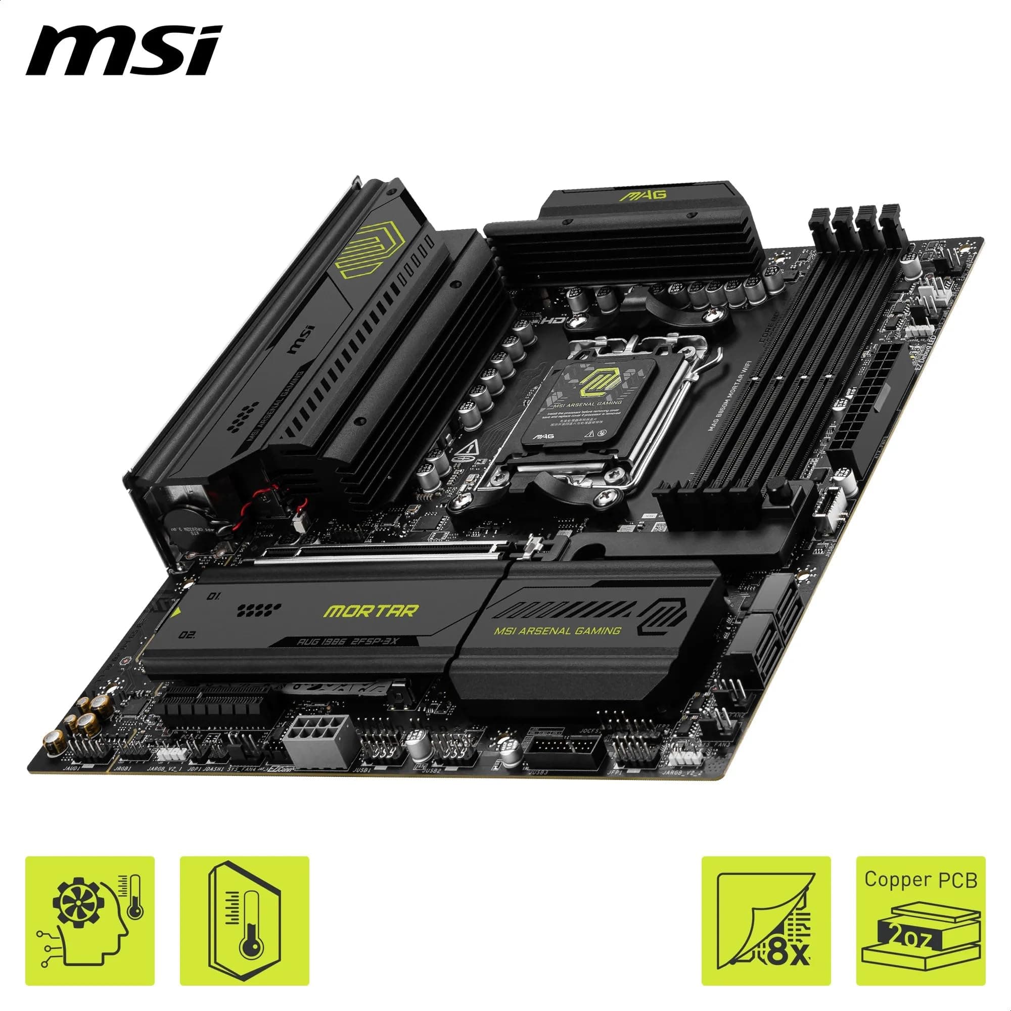 MSI MAG B850M Mortar WiFi Mainboard, mATX - Unterstützt AMD Ryzen 9000/8000 / 7000 Prozessoren, AM5-60A SPS VRM, DDR5 Memory Boost 8200+ MT/s (OC), PCIe 5.0 x16, M.2 Gen5, Wi-Fi 7, 5G LAN Bild 8