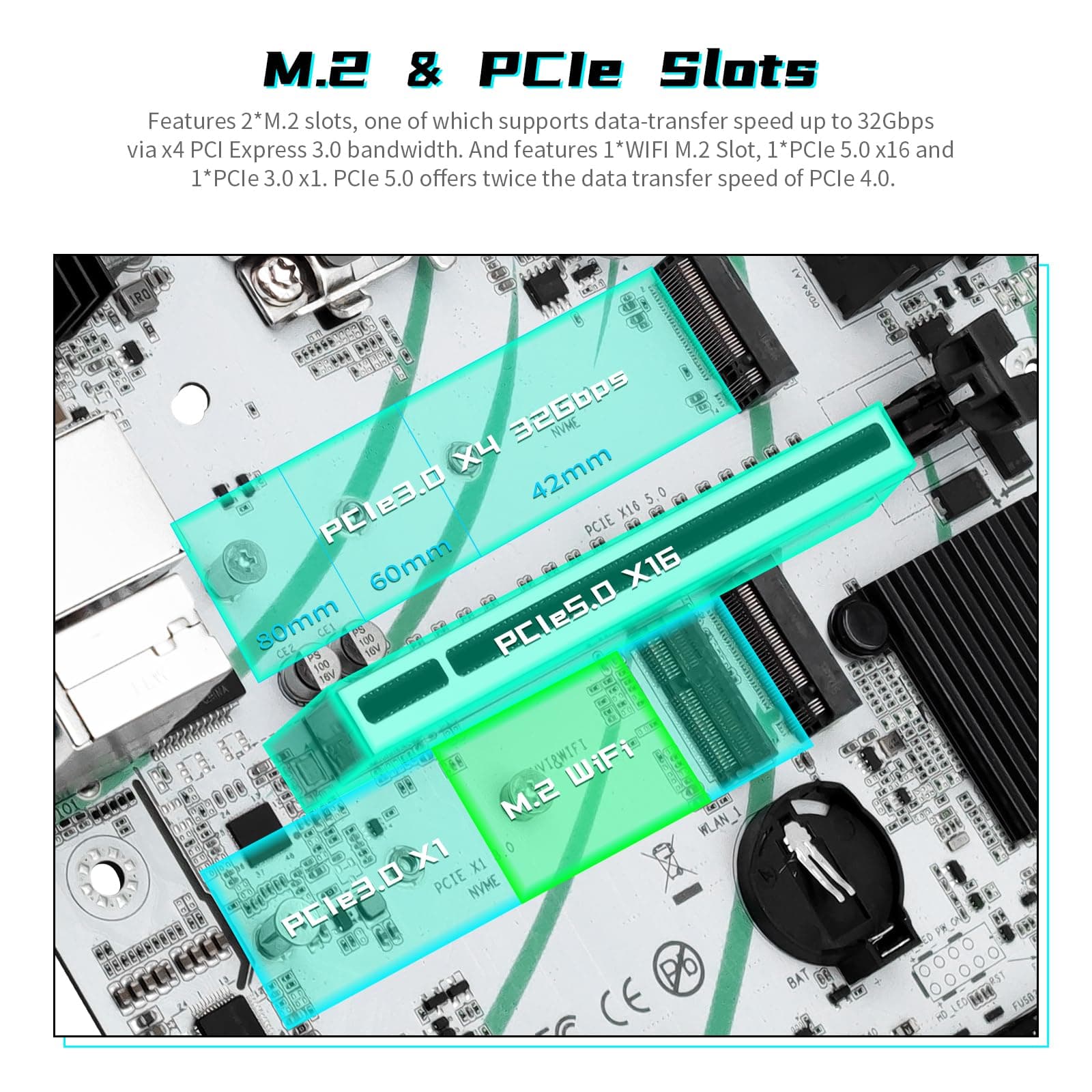 SHANGZHAOYUAN H610 Mainboard Kompatibel mit Intel LGA 1700 12th 13th gen Core i3 i5 i7 i9/Pentium/Xeon Prozessoren (μATX, 2*DDR4, SATA 3.0, USB 3.1, NVME M.2, WiFi M.2, 2.5Gb LAN, PCIe 5.0) Bild 7