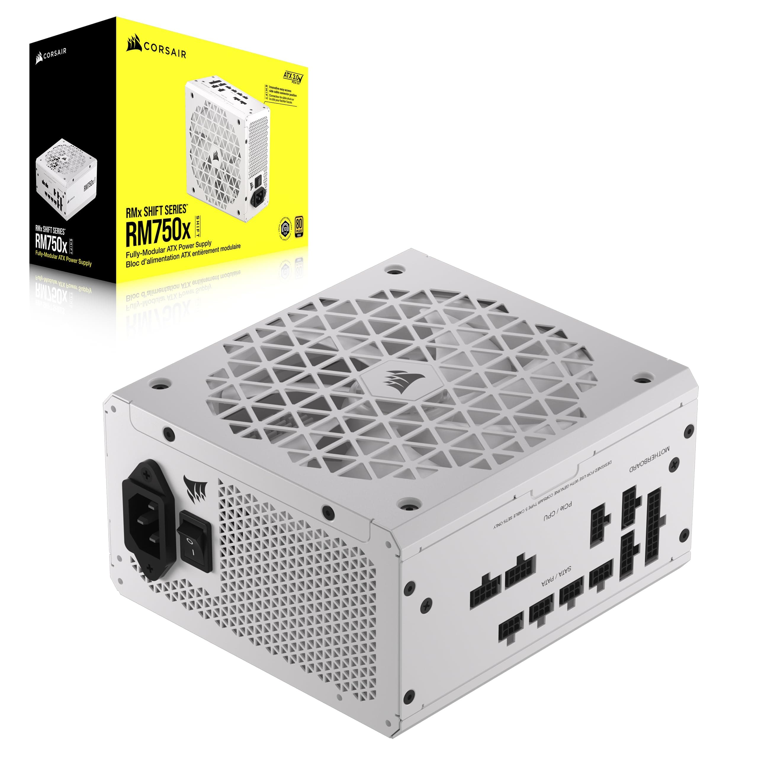 Corsair RM750x SHIFT Vollmodulares ATX-Netzteil - Modulare Seitenschnittstelle - ATX 3.1- & PCIe 5.1-kompatibel - Null-Drehzahl-Lüftermodus - 105°C-Kondensatoren - 80 PLUS Gold-Effizienz - Weiß 750 Watts Weiß