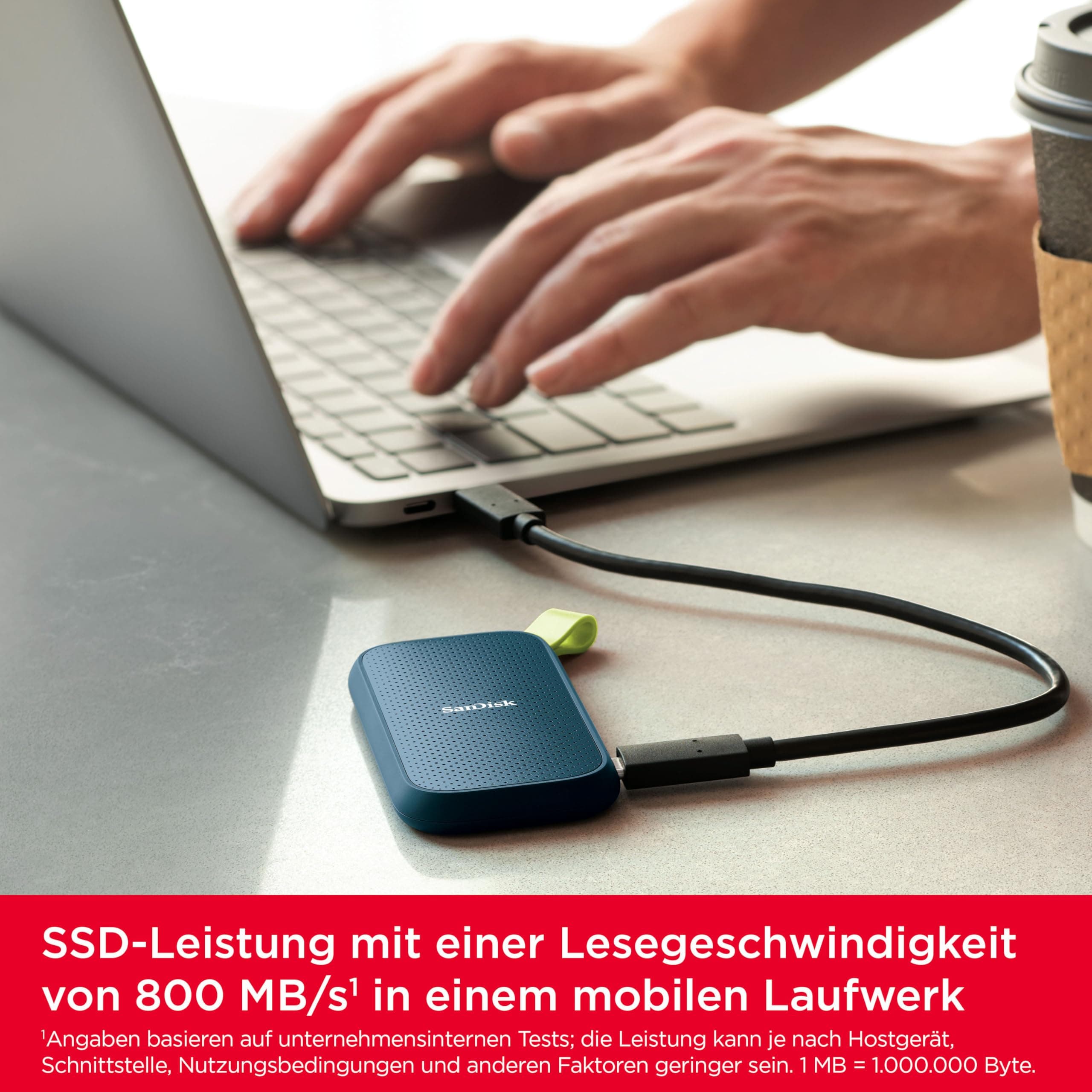 SANDISK Portable SSD 2 TB (Externe SSD 2,5 Zoll, bis zu 800 MB/s Lesen, Robustes Laufwerk bis zu 2 m, robuste Befestigungsschlaufe aus strapazierfähigem Gummi) Monterey 800MB/s 2 TB Bild 7