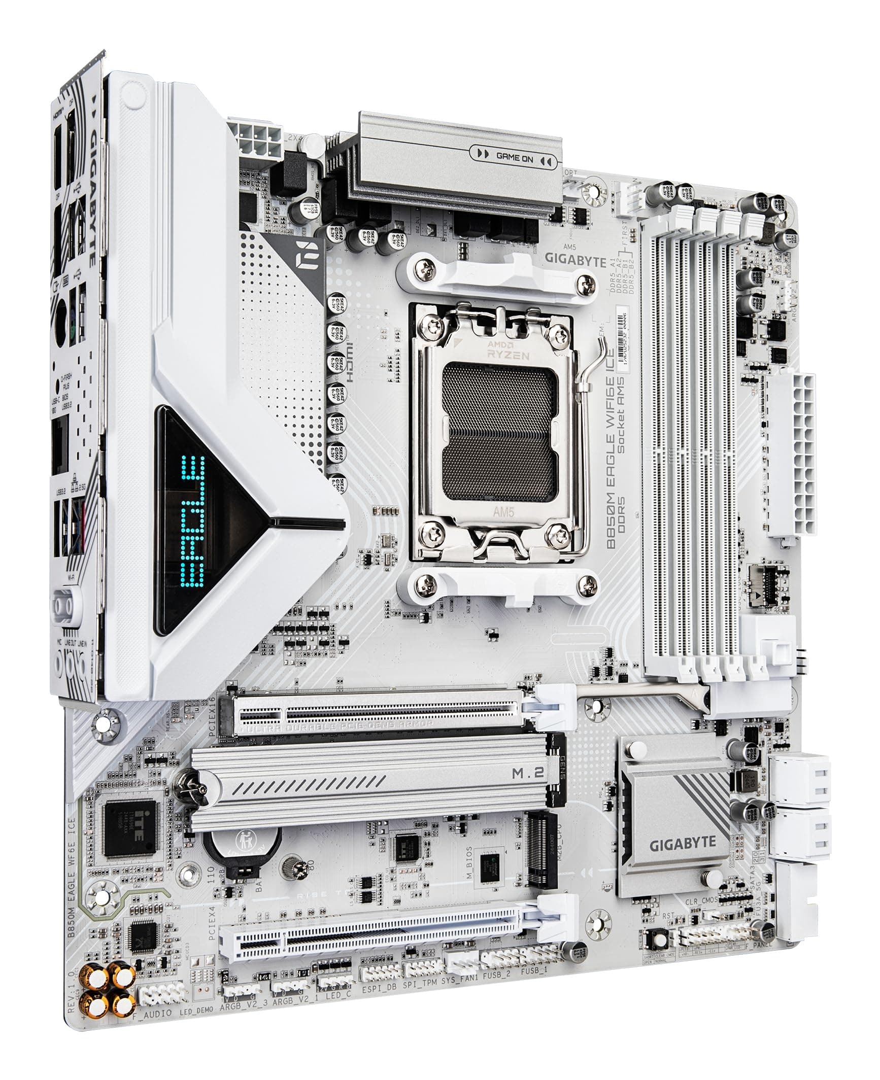 GIGABYTE B850M Eagle WIFI6E Ice Mainboard – Unterstützt AMD Ryzen 9000 Serie CPUs, digitales 8+2+2 Phasen VRM, bis zu 8200 MHz DDR5 (OC), 1 x PCIe 5.0 + 1 x PCIe 4.0 M.2, Wi-Fi 6E, 2.5 GbE LAN Bild 5
