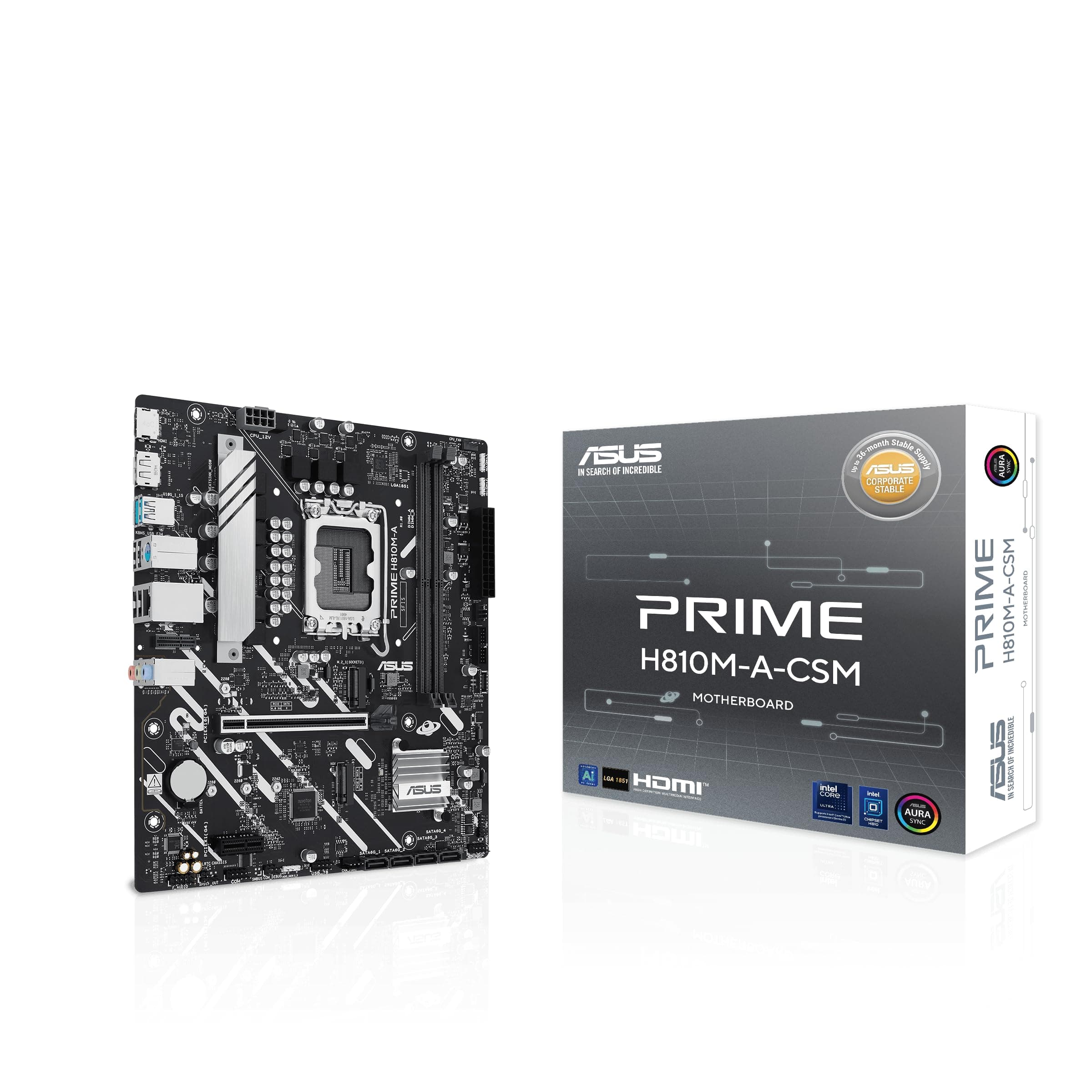 ASUS Prime H810M-A-CSM Mainboard Sockel Intel LGA 1851 (Intel H810, mATX, DDR5 Speicher, PCIe 4.0 x16 Steckplatz, 2X PCIe 4.0 M.2, HDMI, DisplayPort, AuraSync) Bild 2