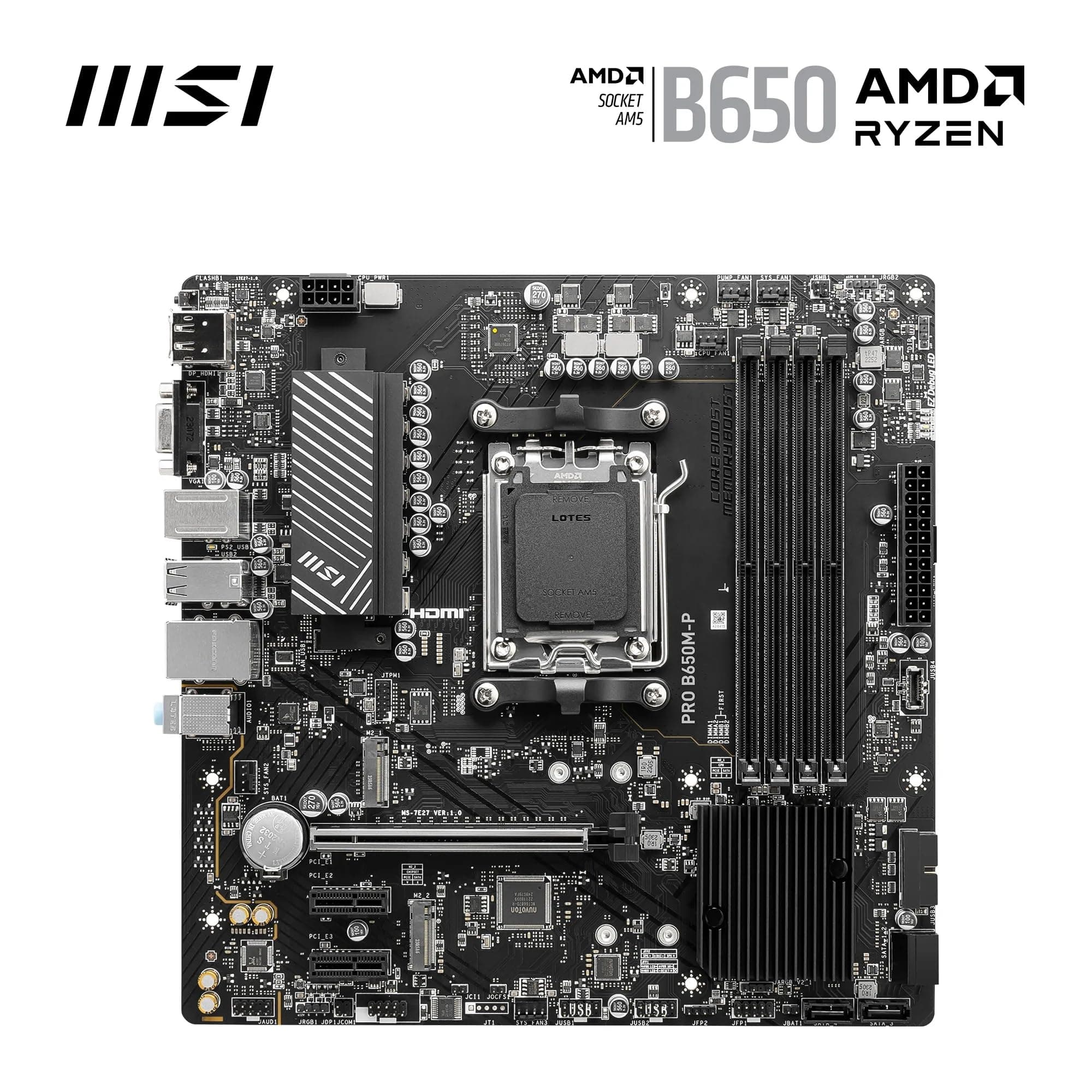 MSI PRO B650M-P Motherboard, Micro-ATX - Unterstützt Ryzen 9000, 8000 & 7000 Series Prozessoren, AM5 - DDR5 Memory Boost 6000+MHz/OC, 1 x PCIe 4.0 x16, 2 x M.2 Gen4, 2.5G LAN Bild 3