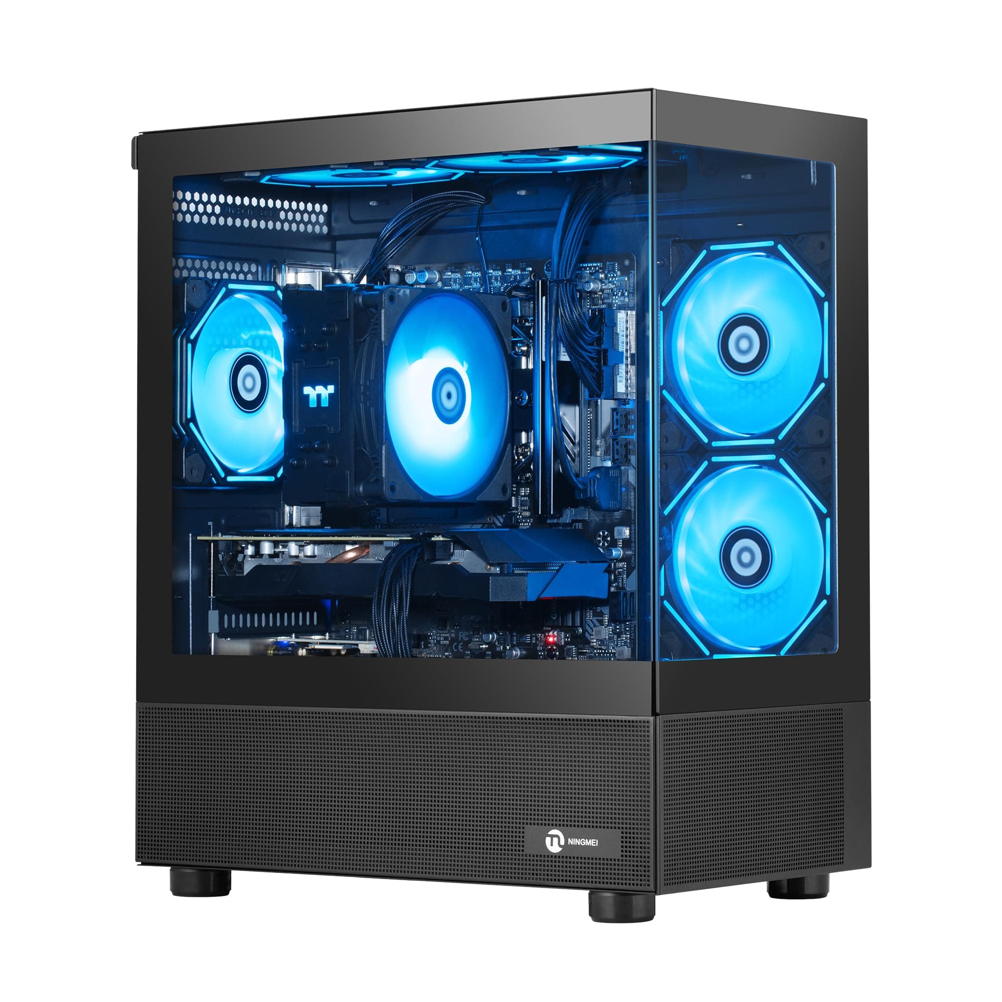 NINGMEI Supreme Master Gaming-PC Desktop, AMD Ryzen 7 5700X mit 8 Kernen, 3,4 GHz (bis zu 4,6 GHz), GeForce RTX 5060 Ti 8 GB, 32 GB DDR4-RAM, 1 TB NVMe-SSD, 600 W Netzteil, Windows 11 Home 64-Bit R7 5700X | 5060Ti-Schwarz