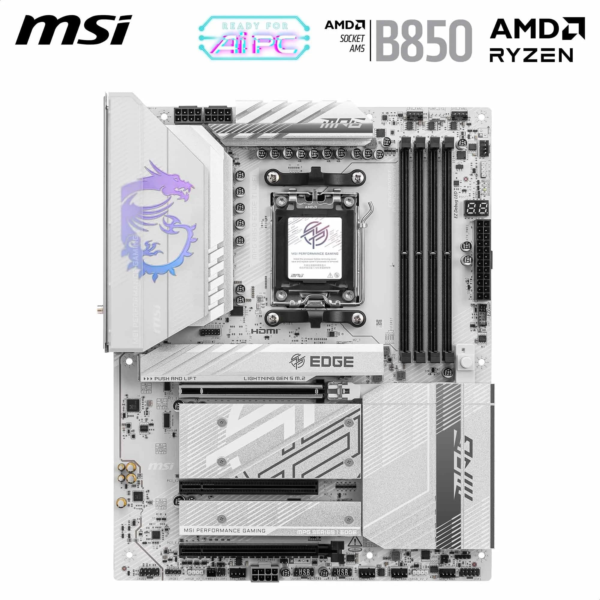 MSI MPG B850 Edge TI WiFi Mainboard, ATX - Unterstützt AMD Ryzen 9000/8000 / 7000 Prozessoren, AM5-80A SPS VRM, DDR5 Memory Boost (8400+MT/s OC), PCIe 5.0 x16, M.2 Gen5, Wi-Fi 7, 5G LAN Bild 3