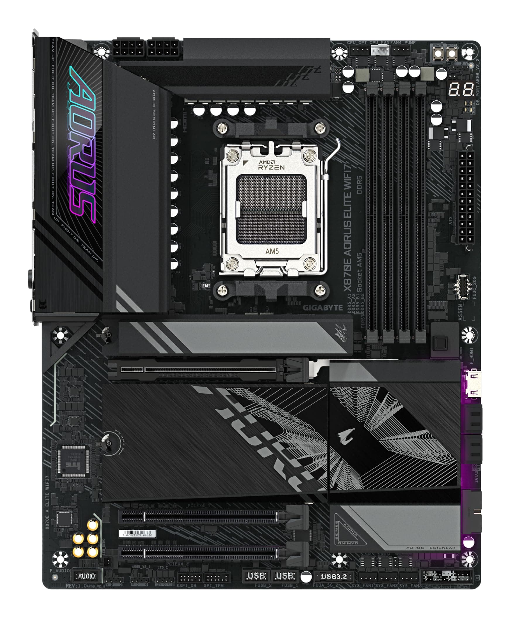 GIGABYTE X870E A Elite WIFI7-Mainboard - Unterstützt AMD Ryzen 9000 CPUs, 16+2+2 Phasen Digital-VRM, bis zu 8000MHz DDR5 (OC), 3xPCIe 5.0, Wi-Fi 7, 2.5GbE LAN, USB 4 Bild 4