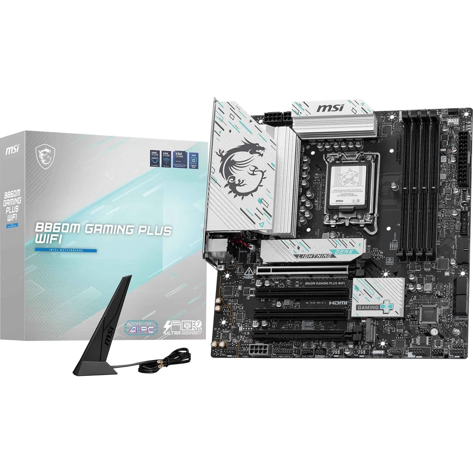 MSI B860M Gaming Plus WiFi Mainboard, mATX - Unterstützt Intel Core Ultra Prozessoren (Series 2), LGA 1851 - DDR5 Memory Boost 8600+ MT/s (OC), PCIe 5.0 x16, M.2 Gen5, Intel Killer 5G LAN, Wi-Fi 7 Bild 2