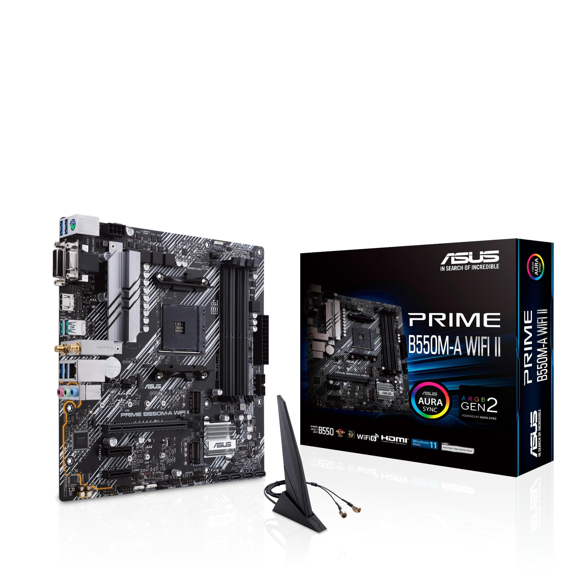ASUS Prime B550M-A WiFi II Gaming Mainboard Sockel Ryzen AM4, mATX (AMD B550, PCIe 4.0, WiFi6, Dual M.2, SATA 6Gbit/s, Aura Sync) Bild 2
