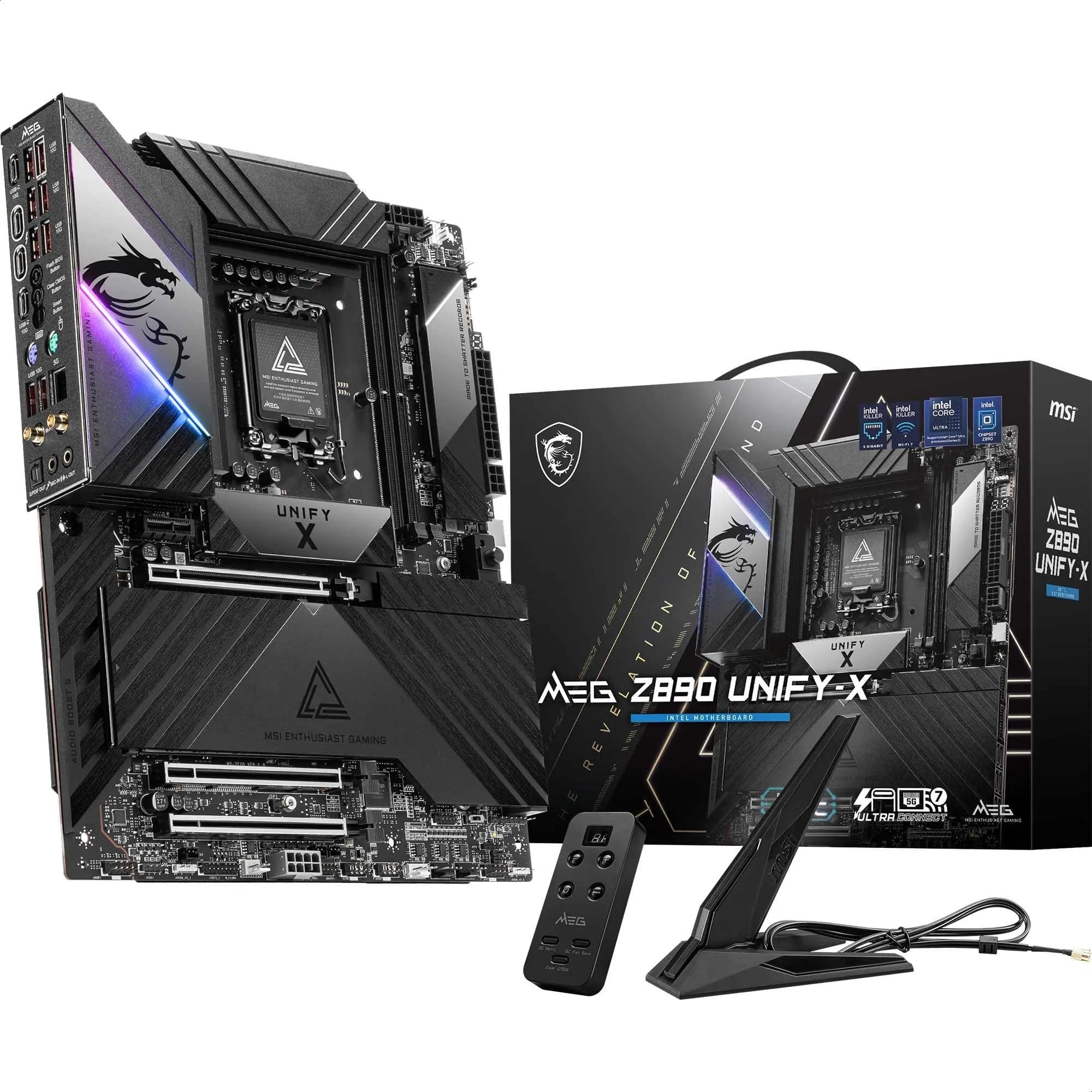 MSI MEG Z890 Unify-X Mainboard, ATX - Unterstützt Intel Core Ultra Prozessoren (Series 2), LGA 1851-110A SPS, DDR5 Speicher (9600+ MT/s OC), PCIe 5.0 & 4.0 x16, M.2 Gen5, Thunderbolt 4, Wi-Fi 7, 5G Bild 2