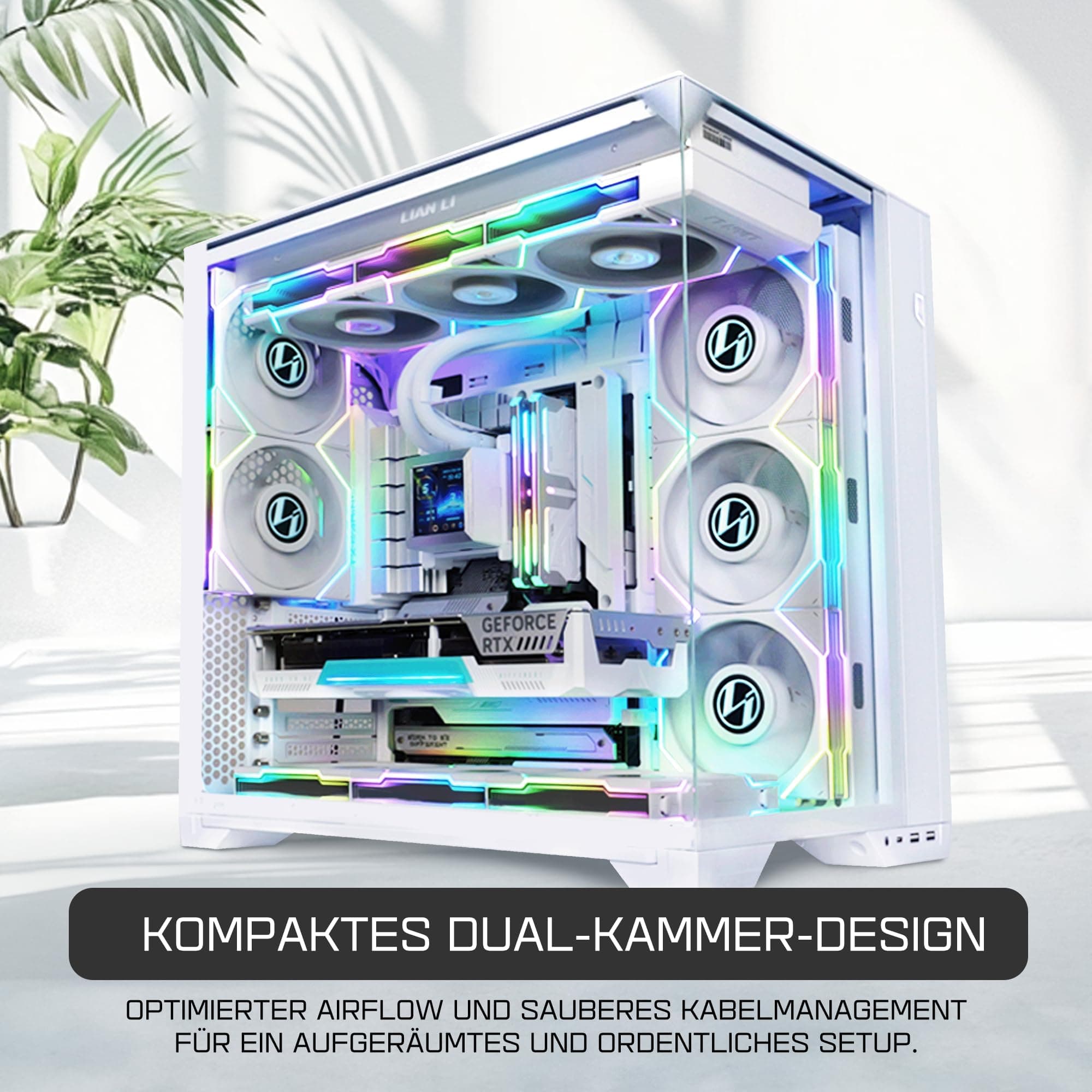 Lian Li O11 Vision Compact Gaming PC Gehäuse ATX Weiß - Midi Tower PC Gehäuse mit Tempered Glass, Grafikkarten bis 408 mm, bis zu 360 mm Radiatoren, White PC Case Stahl, Aluminium, Gehärtetes Glas Bild 4