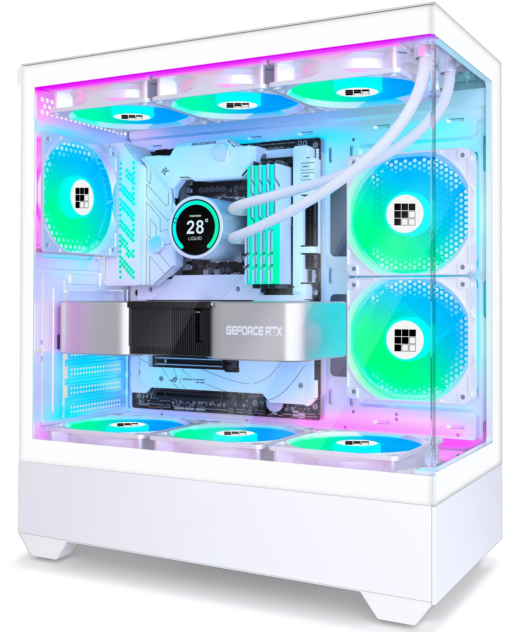 FOIFKIN F1 PC Gehäuse ATX- Pre-Install 6 PWM ARGB Lüfter, Mid-Tower Computer Gehäuse, Gaming PC- Gehäuse,270° Panorama Tempered Glass,mit Type-C, ATX Gehäuse (Weiß, F1) Weiß F01