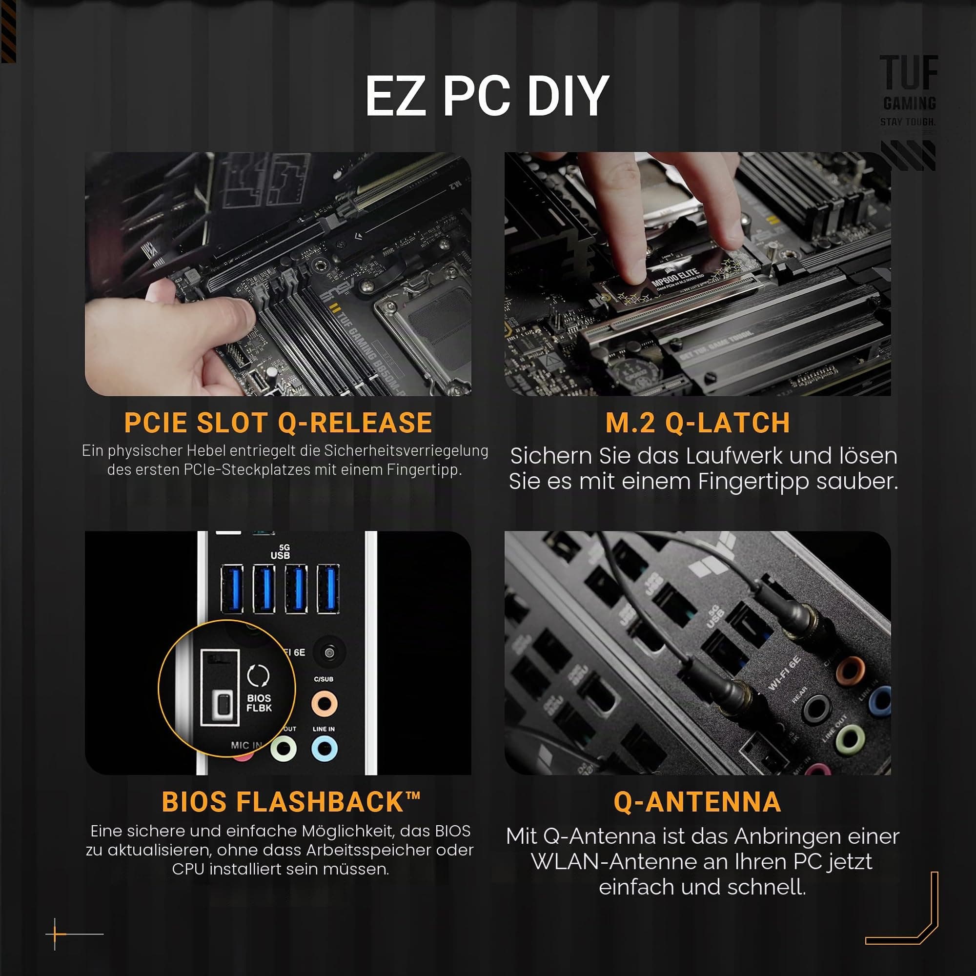 ASUS TUF Gaming B850M-PLUS WiFi AMD AM5 B850 mATX Motherboard, 14+2+1 80A DrMOS Stages, DDR5, PCIe 5.0, 3X M.2, Wi-Fi 6E, 2.5Gb LAN, DP, HDMI™, USB 10Gbps & 20Gbps Type-C®, BIOS Flashback™, Aura Sync Bild 7