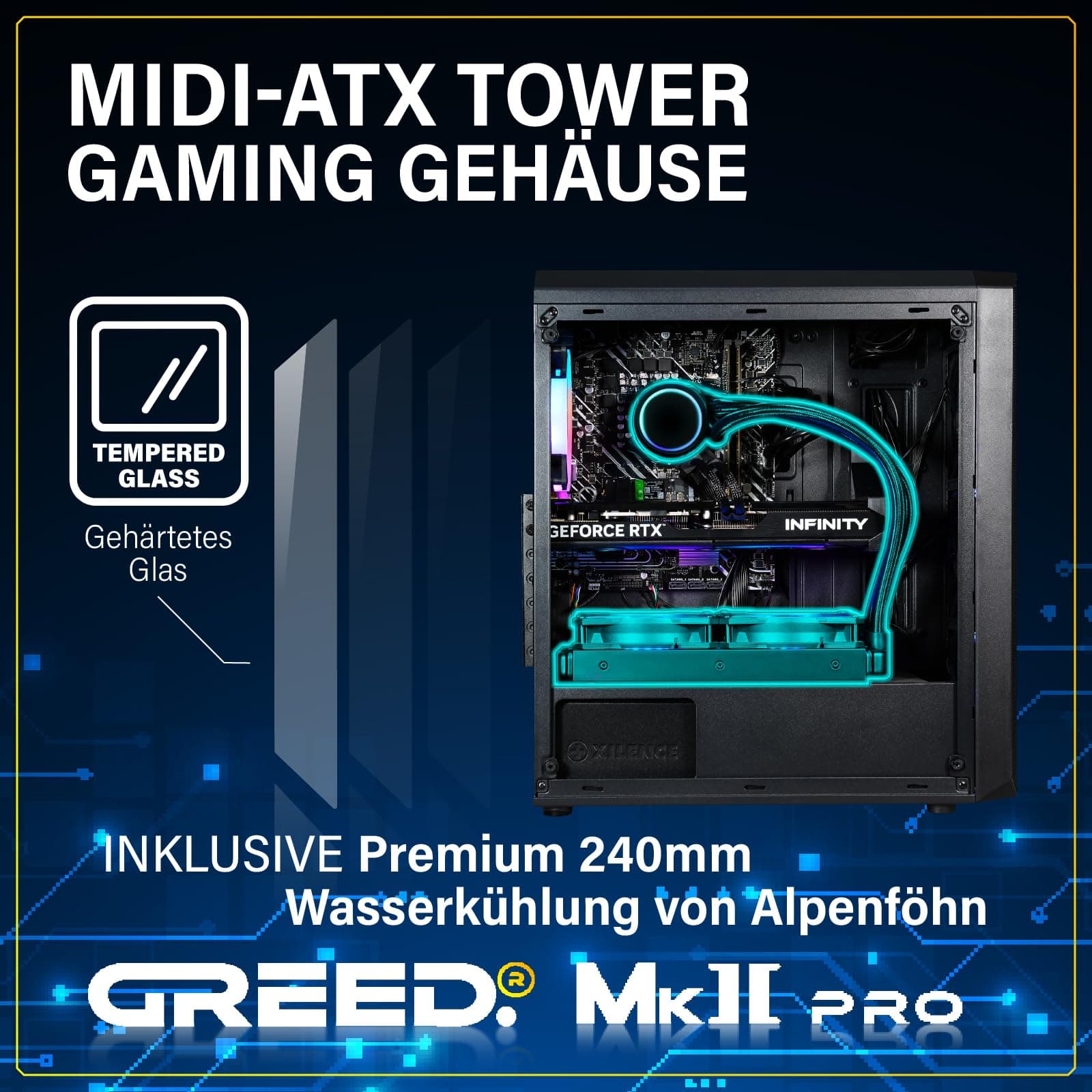 Greed® MK2 Pro - High End Gaming PC - Intel Core i7 12700F + Nvidia Geforce RTX 5070 12GB - Schneller RGB Computer + 4K Rechner mit 4,9 GHZ - 32 GB DDR4 RAM - Wasserkühlung - 1TB SSD - WLAN + W11 Pro MK2 PRO | RTX 5070 INTEL 32GB Bild 2