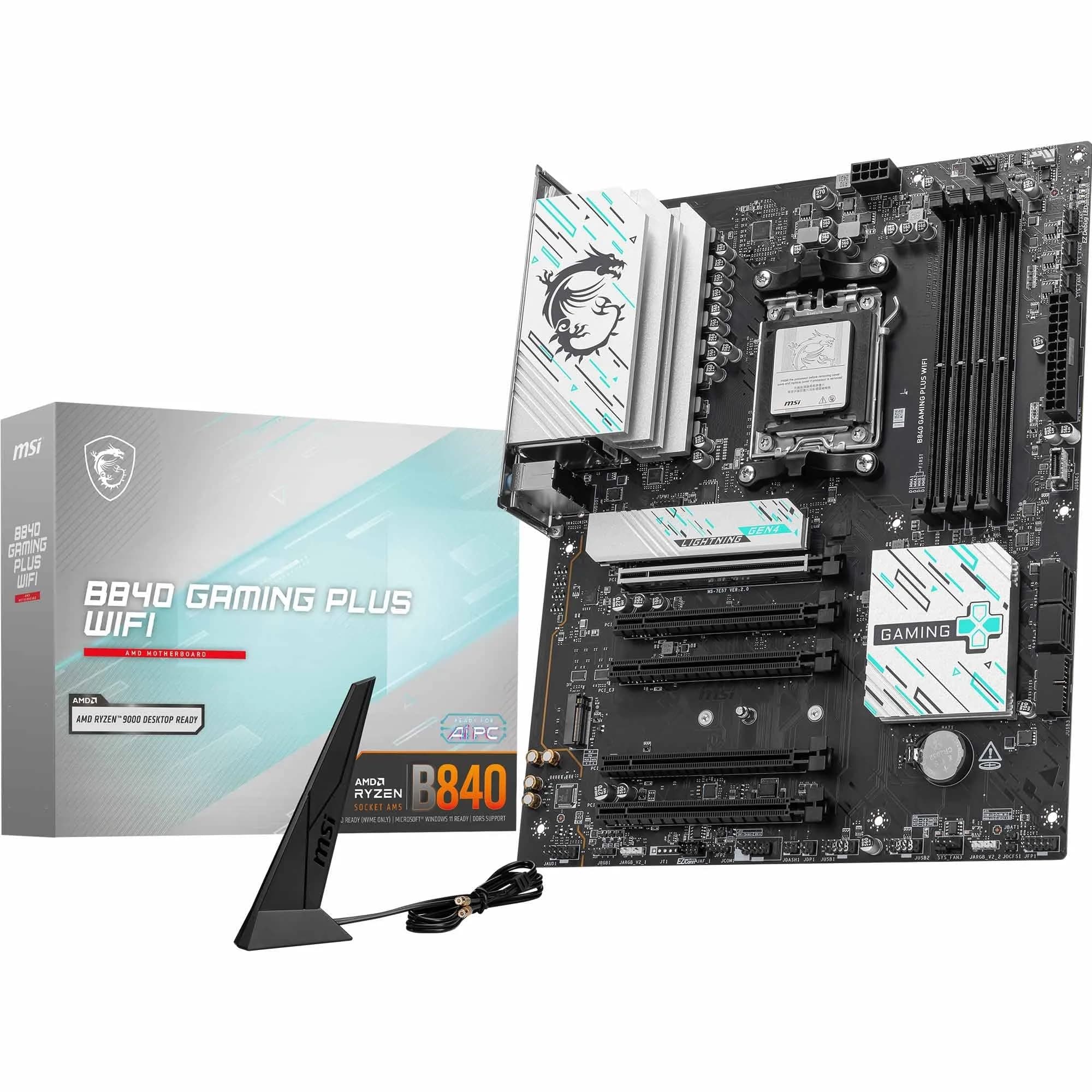 MSI B840 Gaming Plus WiFi Mainboard, ATX - Unterstützt AMD Ryzen 9000/8000 / 7000 Prozessoren, AM5 - DDR5 Memory Boost 8000+ MT/s (OC), PCIe 4.0 x16, M.2 Gen4, Wi-Fi 7, 2.5G LAN Bild 2