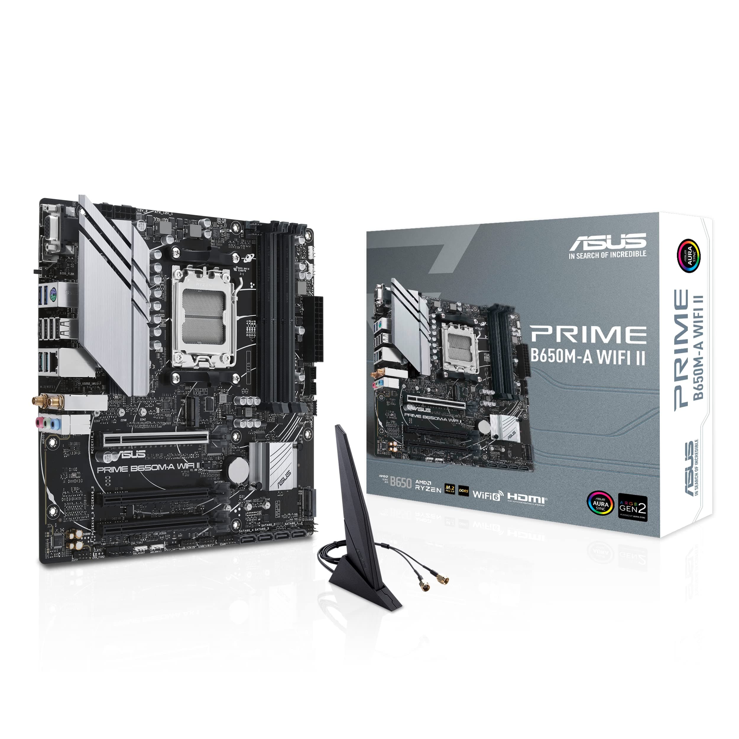 ASUS Prime B650M-A WiFi II Gaming Mainboard Sockel AMD AM5 (Ryzen, mATX, DDR5 Speicher, PCIe 5.0, 2.5GB Ethernet, WiFi 6, DisplayPort, HDMI, VGA, USB 3.2, Aura Sync) Bild 2