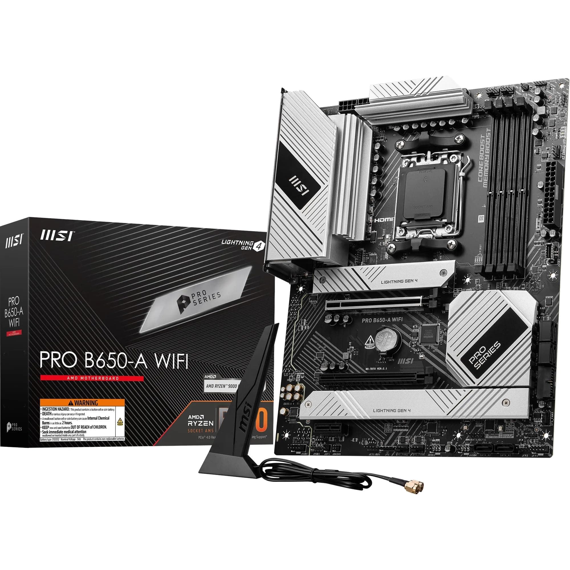 MSI PRO B650-A WiFi Mainboard, ATX - Unterstützt Ryzen 9000, 8000 & 7000 Serie Prozessoren, AM5 - DDR5 Speicher Boost 7600+MHz/OC, 2 x PCIe 4.0 x16, 3 x M.2 Gen4, Wi-Fi 6E ATX PRO B650-A WIFI