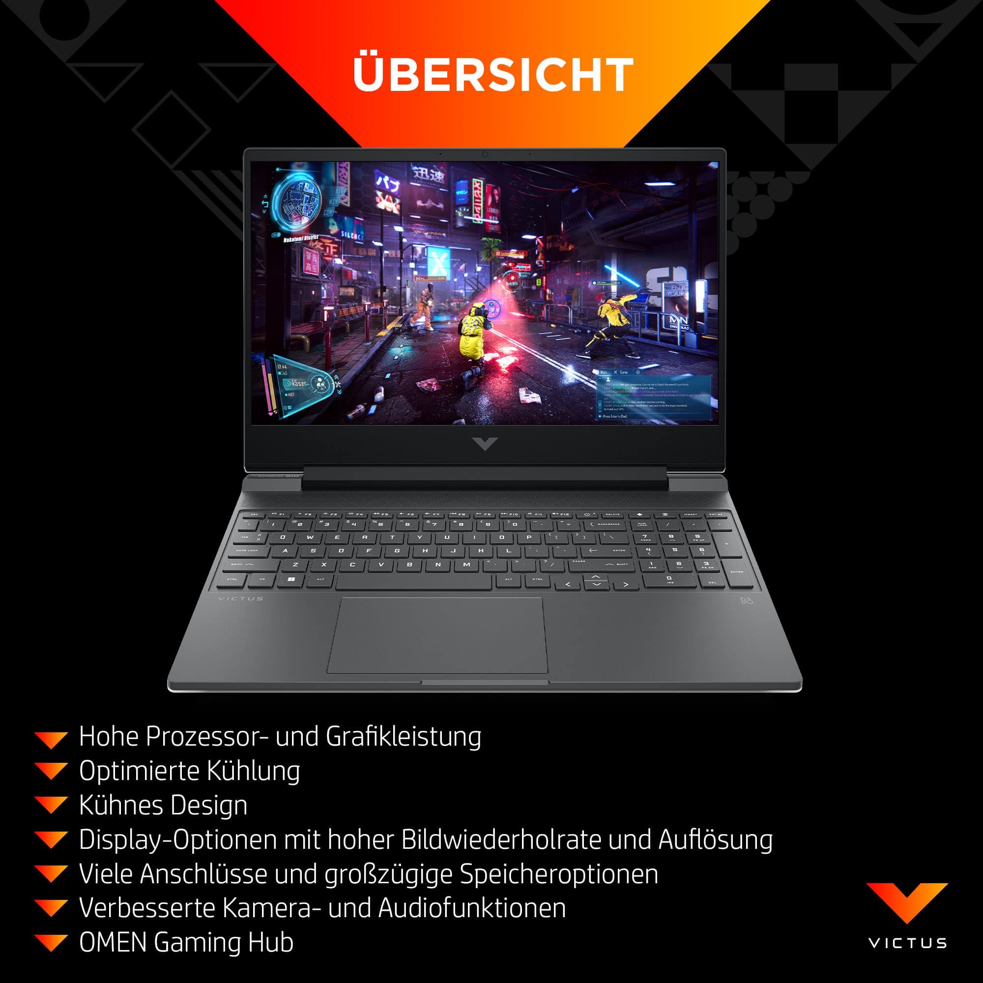 HP Victus Gaming Laptop| 15,6" FHD 144Hz Display | Intel Core i5-13500H | 16 GB DDR4 RAM | 512 GB SSD | NVIDIA GeForce RTX 4050 | Windows 11 Home | QWERTZ Tastatur | Schwarz Bild 2