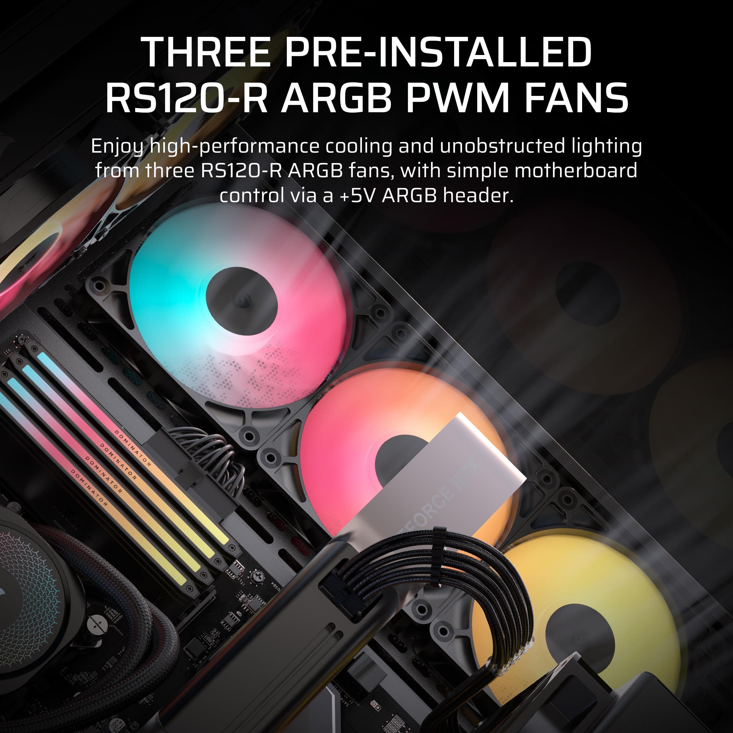 CORSAIR 3500X RS-R ARGB Panoramaglas Mid-Tower-PC-Gehäuse – 3 x RS120-R ARGB-Lüfter Inklusive, Platz für bis zu 10 x 120-mm-Lüfter, Kompatibel mit Motherboards mit Rückseitigem Anschluss – Schwarz Bild 5