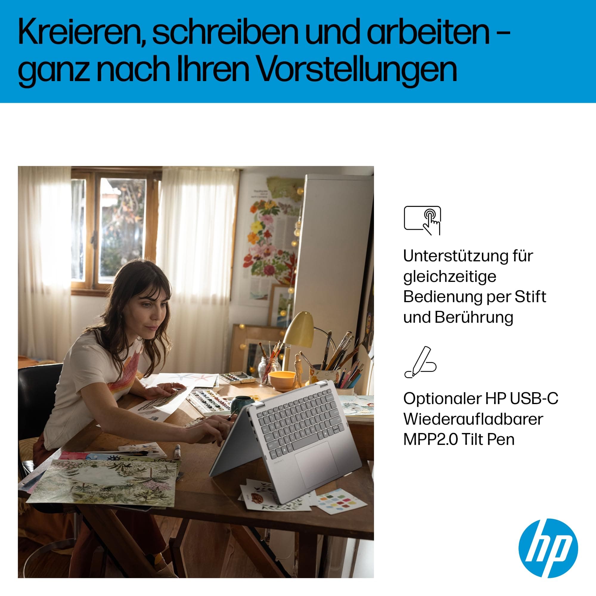 HP OmniBook 5 Flip 14-fp0254ng 2 in 1 Convertible Laptop, 14 Zoll 2K-Touchscreen (1920 x 1200), Intel Core i5-1334U, 16 GB RAM, 512 GB SSD, QWERTZ, Windows 11 Home, Silber Intel Core i5-1334U Intel Iris Xe-Grafikkarte Bild 7