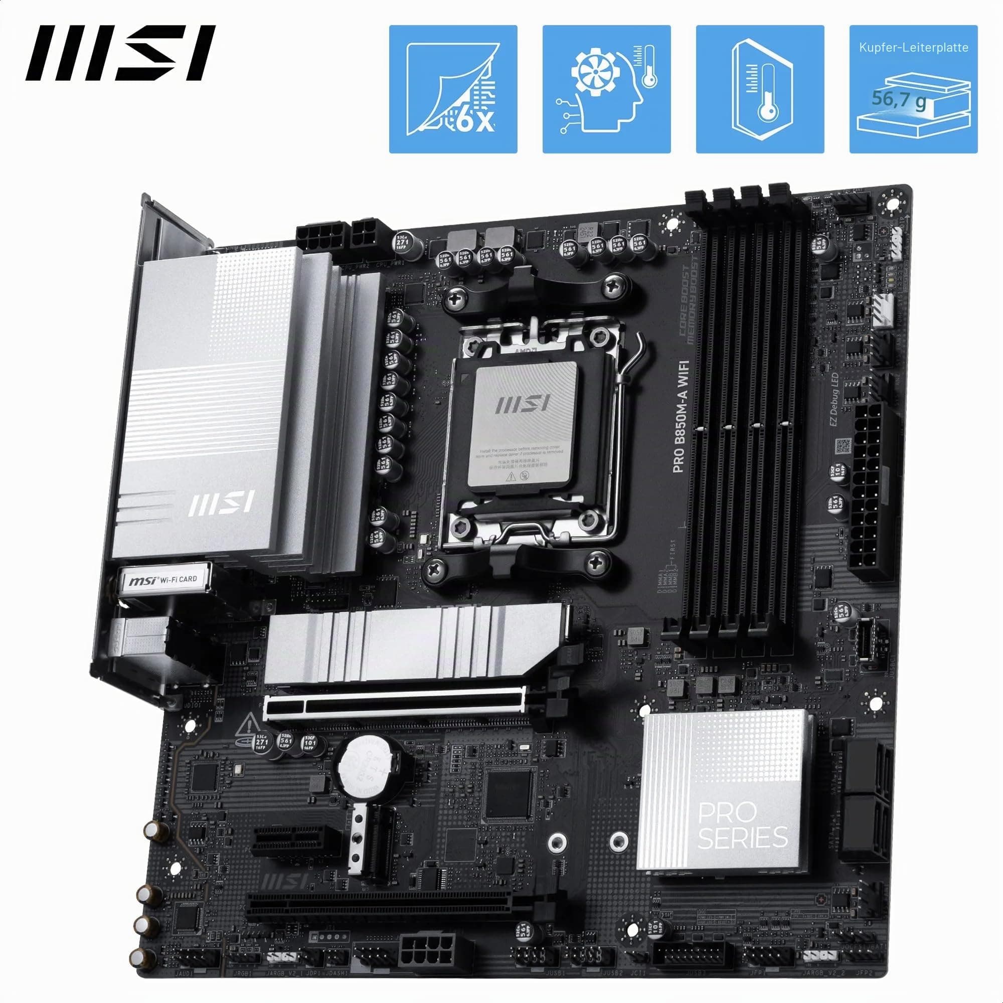 MSI PRO B850M-A WiFi-Motherboard, mATX - Unterstützt AMD Ryzen 9000/8000/7000 Prozessoren, AM5 - DDR5 Memory Boost (8200+ MT/s OC), PCIe 5.0 x16 & 4.0 x4, M.2 Gen5, Wi-Fi 7, 5G LAN Bild 7