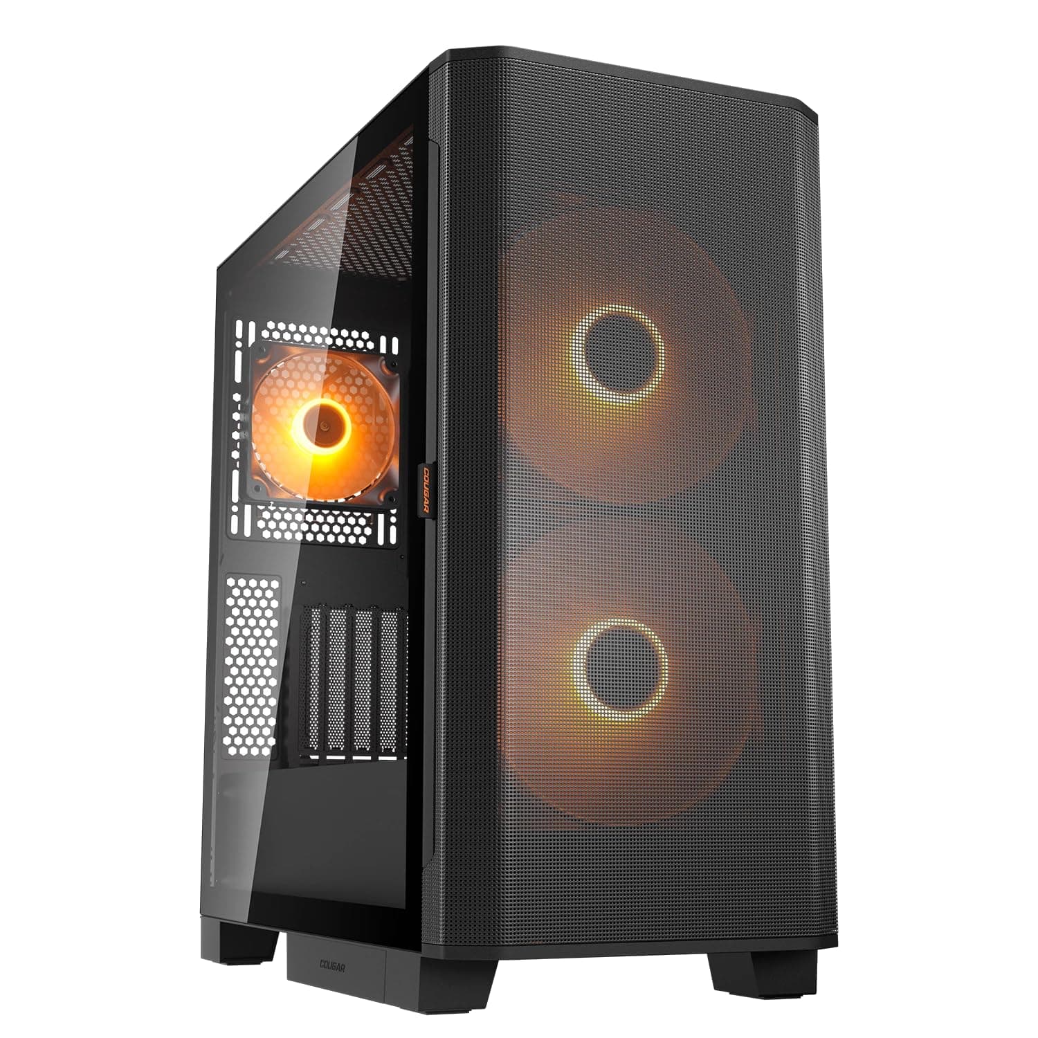 COUGAR AIRFACE Flow, Mid-Tower-Gehäuse, bis zu 10 Lüfter unterstützbar, 2 x 180-mm-ARGB-PWM-Lüfter an der Front, kompatibel mit bis zu 360-mm-AIO-Kühlung, 190-mm-Aircooler (Schwarz) Bild 2