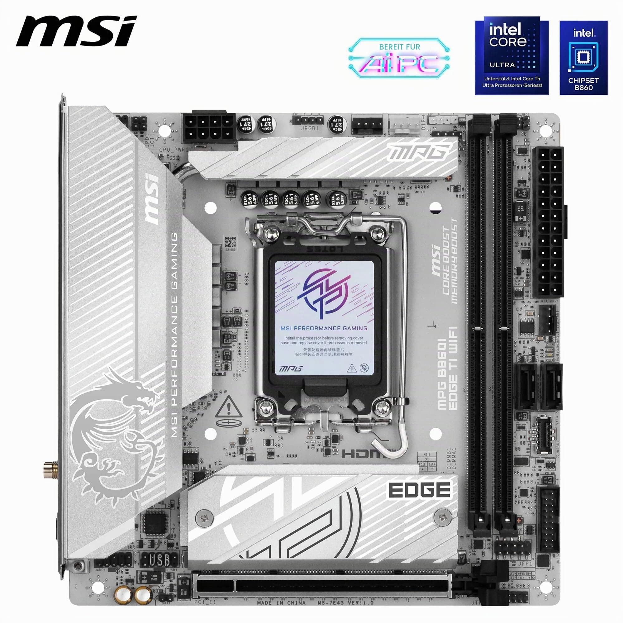 MSI MPG B860I Edge TI WiFi Mainboard, Mini-ITX - Unterstützt Intel Core Ultra Prozessoren (Series 2), LGA 1851-110A SPS VRM, DDR5 Memory Boost (8600+ MT/s OC), PCIe 5.0 x16, M.2 Gen5, Wi-Fi 7 Bild 3