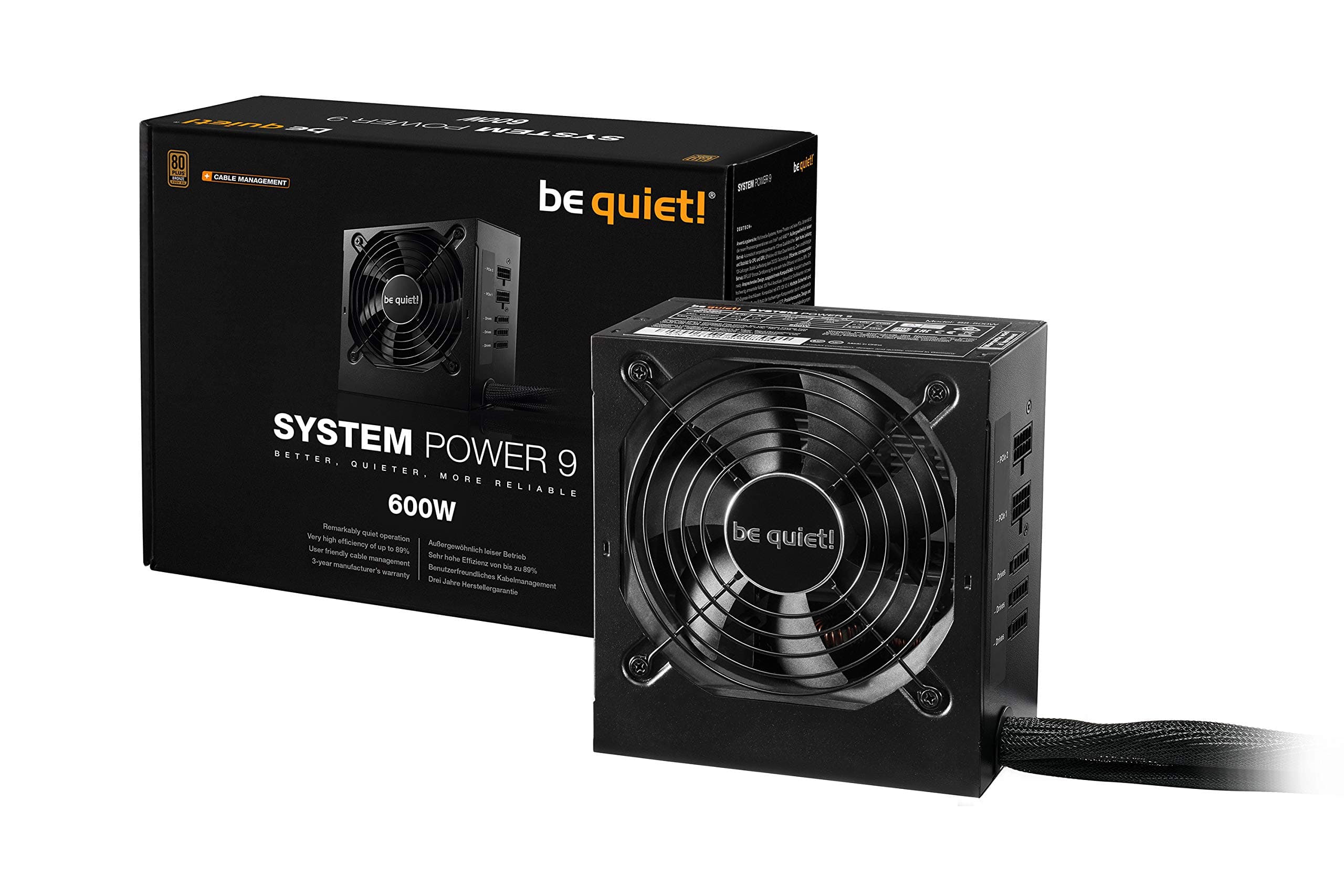 be quiet! System Power 9 600W cm PC-Netzteil | 80 Plus Bronze Effizienz | ATX | mit Kabelmanagement | Schwarz | BN302 Bild 5
