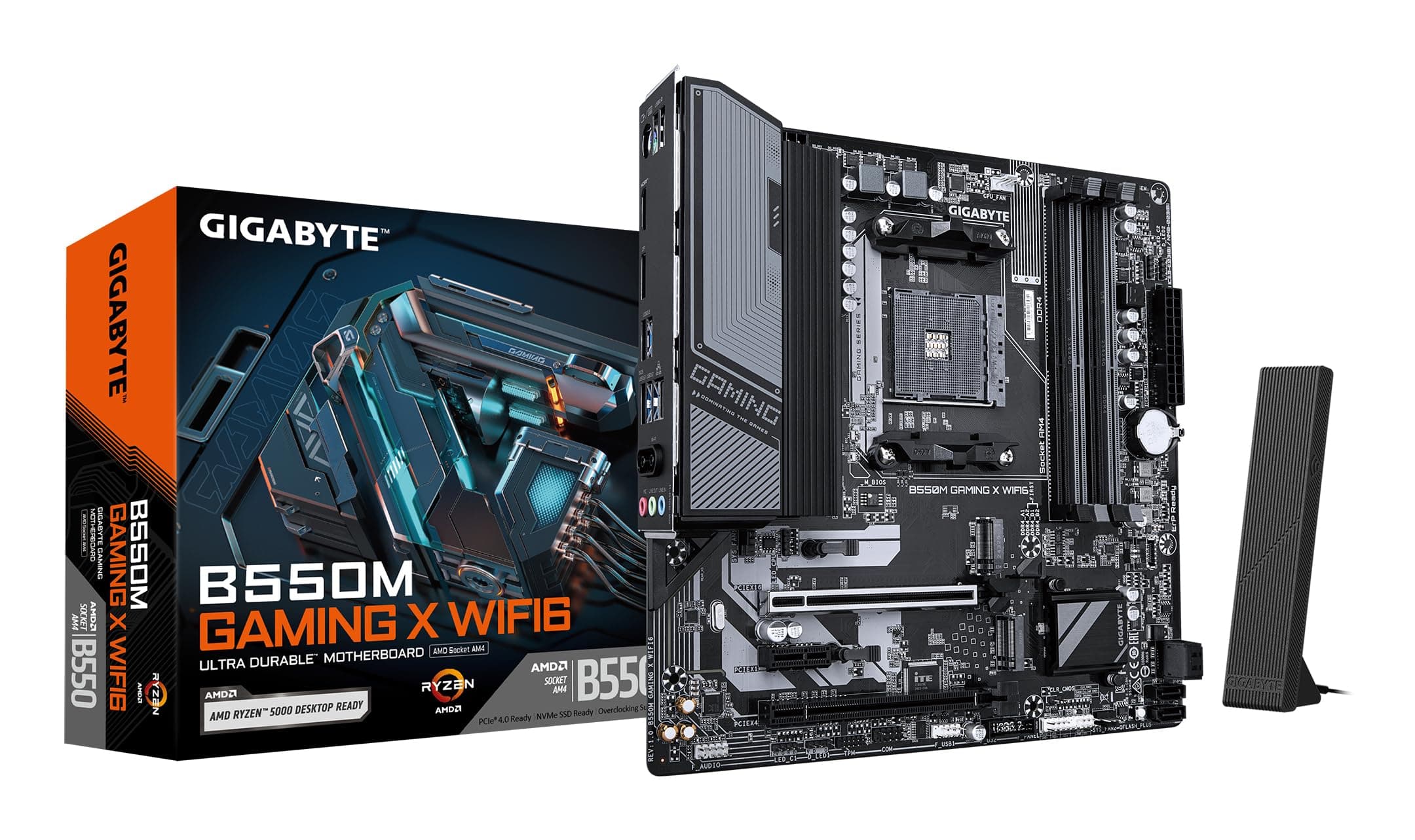 GIGABYTE B550M Gaming X WIFI6 Mainboard – AMD Ryzen 5000 Prozessoren, 5+3 Phasen VRM, bis zu 3200 MHz DDR4, 1x PCIe 4.0 + 1x PCIe 3.0 M.2, Wi-Fi 6, 1 GbE LAN, USB 3.2 Gen 1 Bild 2
