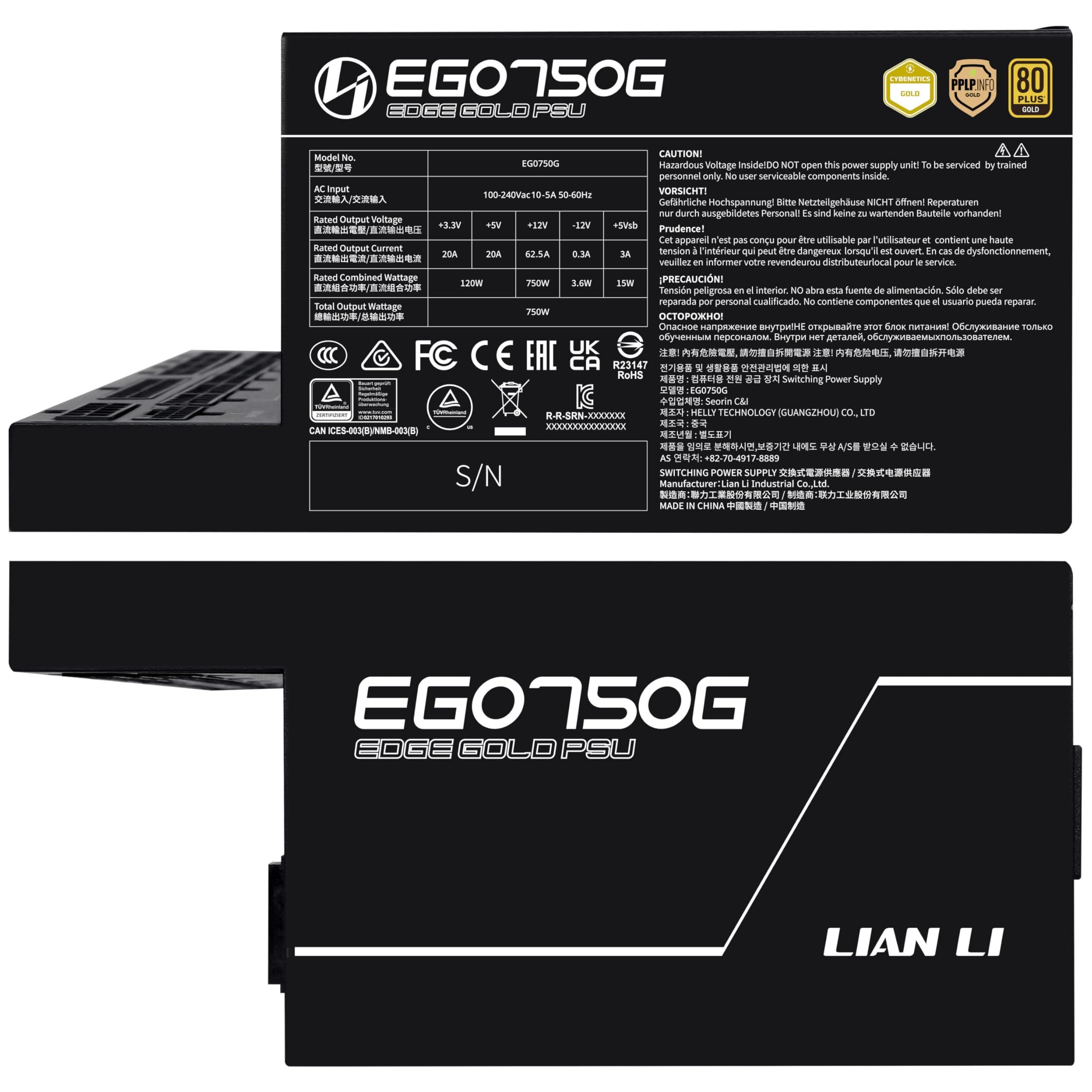 Lian Li Edge Gold 750 PC Netzteil Schwarz, 750 Watt ATX Netzteil, PCIe 5.1, ATX 3.1 PSU | 80 Plus Gold, modular, Sleeved Cable Kit, 12VHPWR für NVIDIA RTX, leiser Lüfter 750W Schwarz Bild 5
