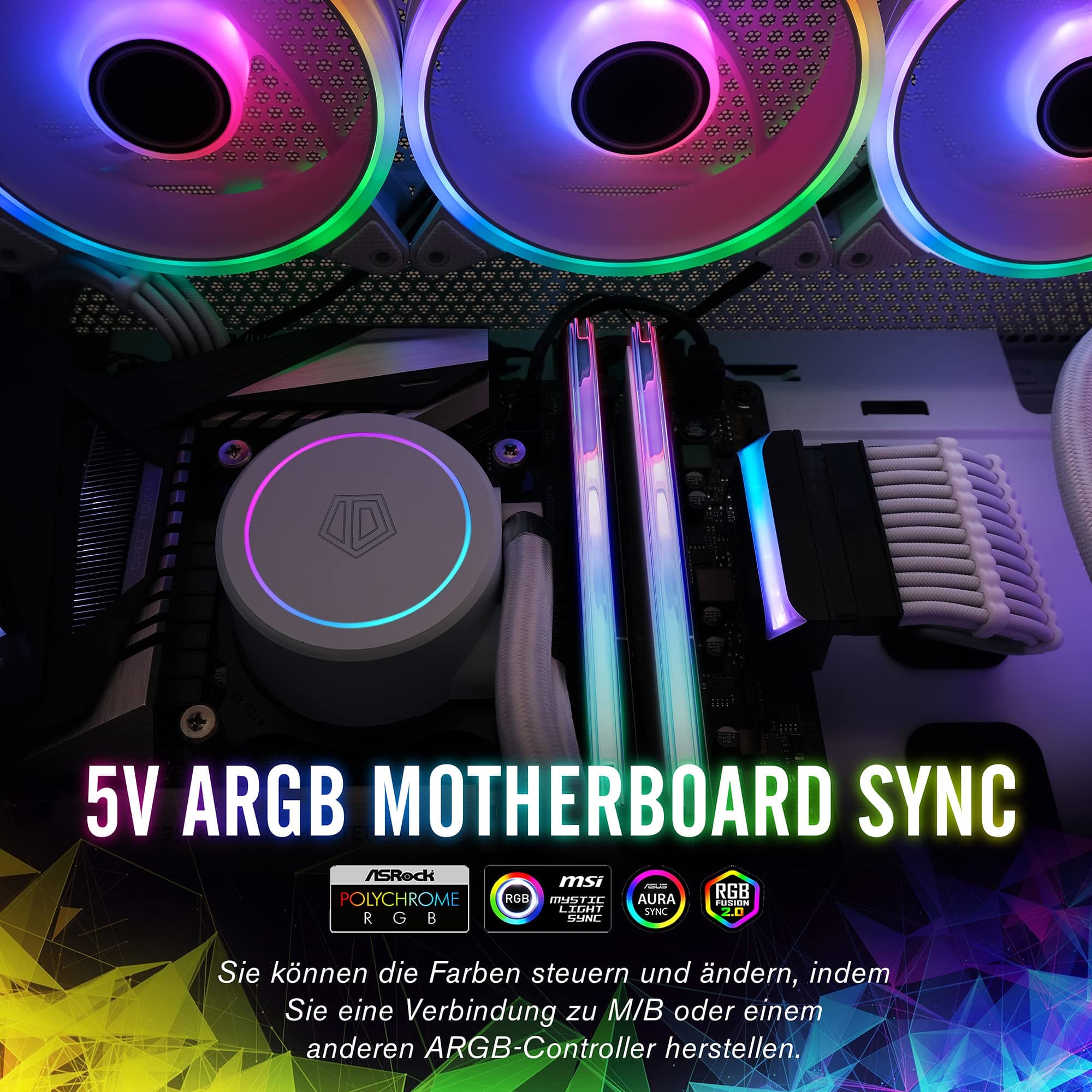 EZDIY-FAB ATX 24-Pin 90-Grad-Stromanschluss 5V 3 Pin ARGB Rainbow Buchse auf Stecker Netzteil für Computer-Motherboard ATX-Netzteil-1 Pack Schwarz Bild 7
