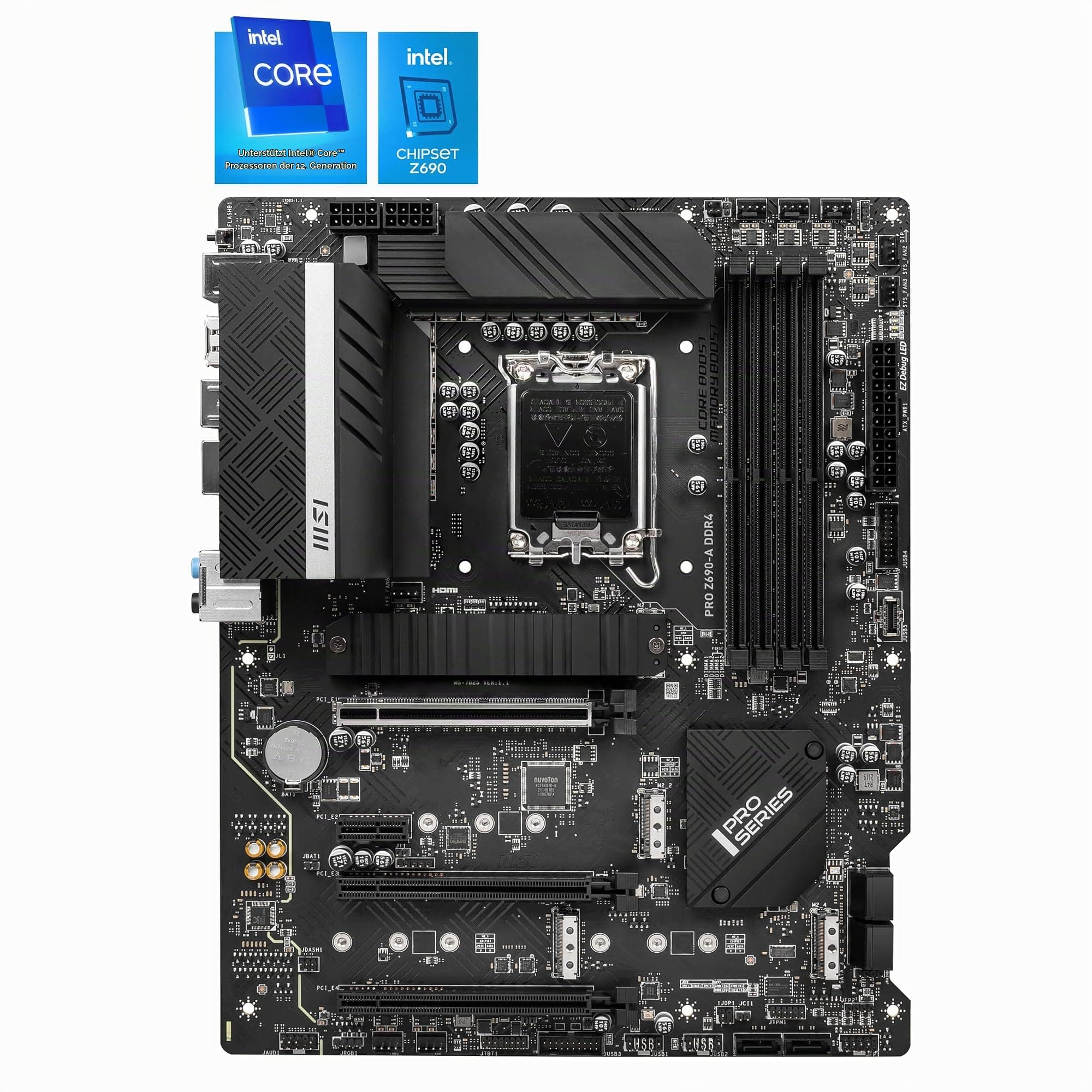 MSI PRO Z690-A DDR4 Mainboard ATX, unterstützt Intel Core Prozessoren 12. Generation, LGA 1700, 14 Duet Rail 55A VRM, Memory Boost 5200MHz/OC, 1 x PCIe 5.0 x16, 3 x M.2 Gen4 x4, 2.5G LAN Bild 3