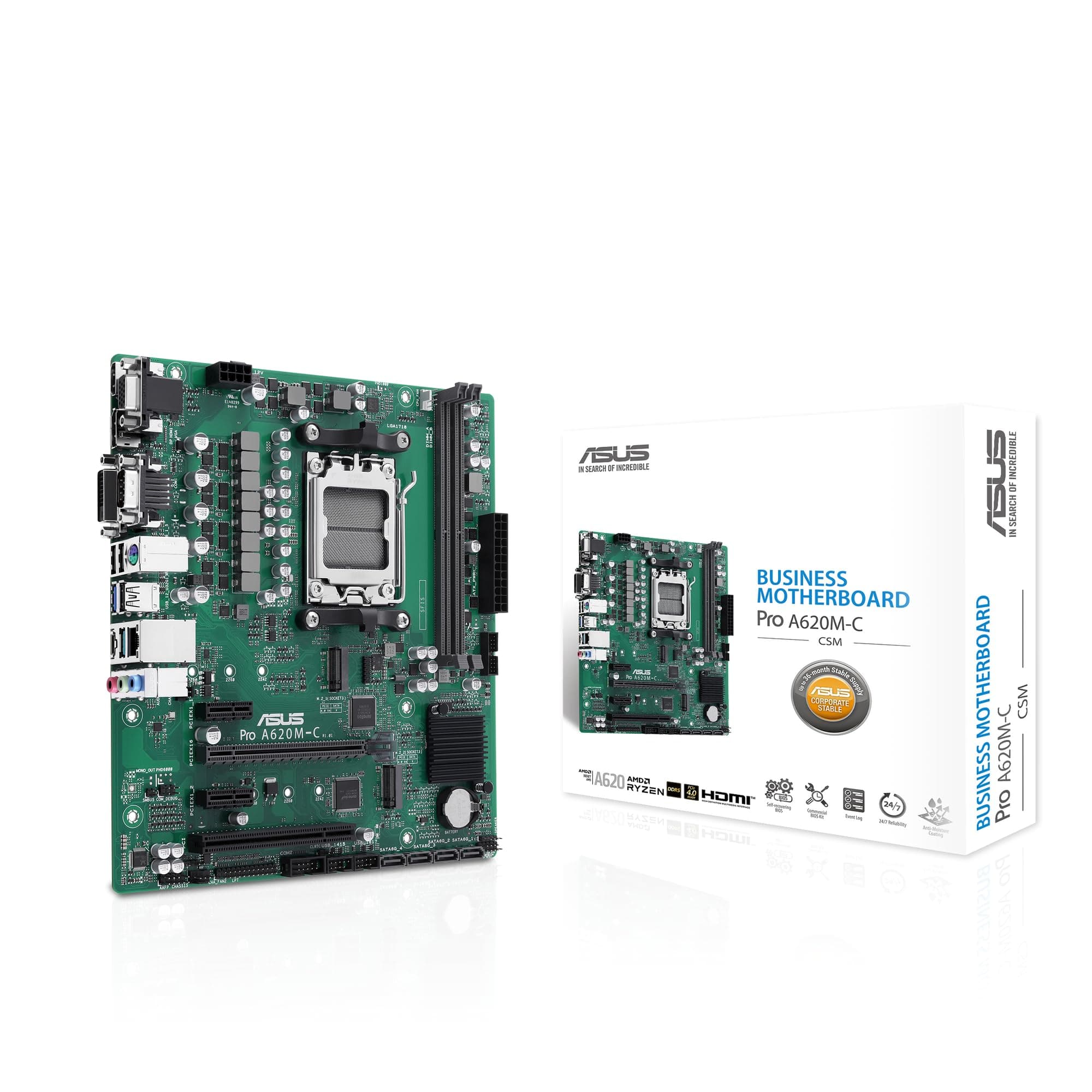 ASUS PRO A620M-C-CSM Mainboard Sockel AMD AM5 (Ryzen AM5, mATX, DDR5, M.2 PCIe 4.0, 1Gb Ethernet, USB 3.2 Gen 2 Type-C, Front USB 3.2 Gen 1 Header) Bild 2