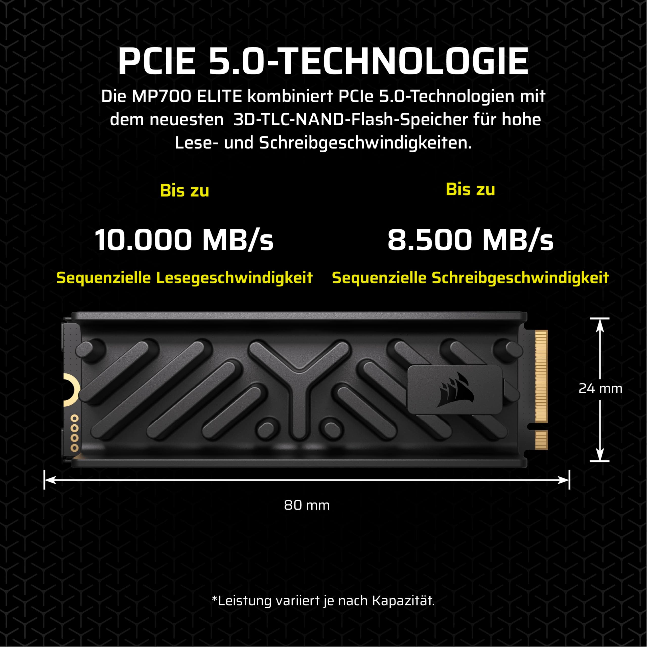 CORSAIR MP700 ELITE 4TB PCIe 5.0 NVMe M.2 SSD mit Kühlkörper – bis zu 9.400 MB/s Lesen, 8.100 MB/s Schreiben, Gen5 Geschwindigkeit für PC & Laptop – Schwarz Bild 5