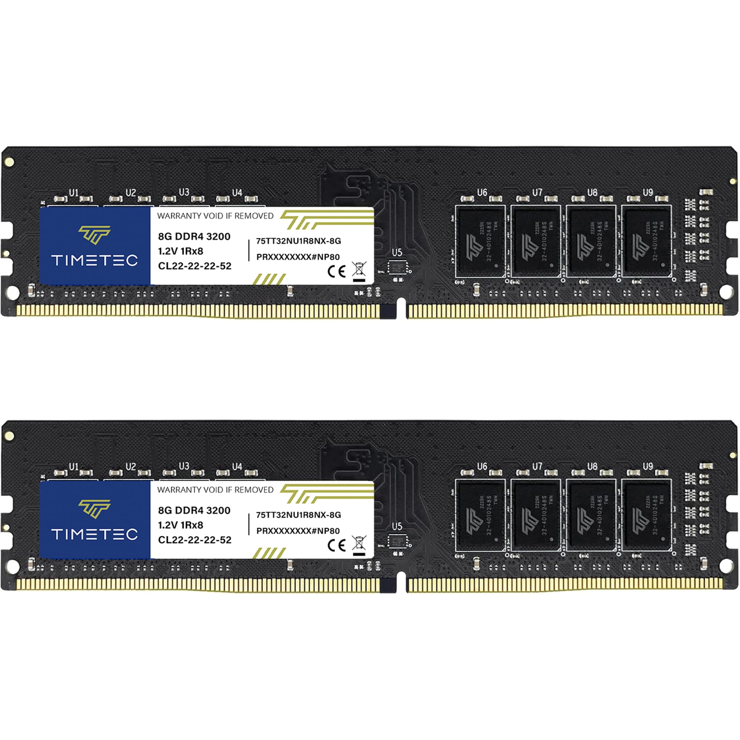 Timetec 16GB KIT (2x8GB) DDR4 3200MHz (PC4-3200AA) PC4-25600 UDIMM für Desktop-PCs – Non-ECC Unbuffered, 288-Pin, 1,2V, CL22 DIMM-Speichermodul Bild 3