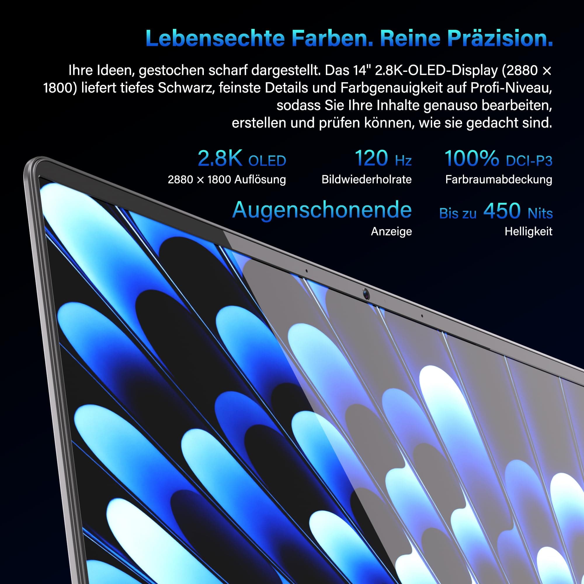 GEEKOM GeekBook X14 Pro Laptop, 999 g Ultraleicht, 14" 2.8K OLED, Ultra 9-185H, 32GB LPDDR5x RAM 7500MT/s, 1TB SSD, 2X USB4, Fingerprint & Webcam-Schieber, bis zu 16 h Akku, Copilot+, Windows 11 Pro GeekBook X14 Pro U9 32GB+1T Bild 4