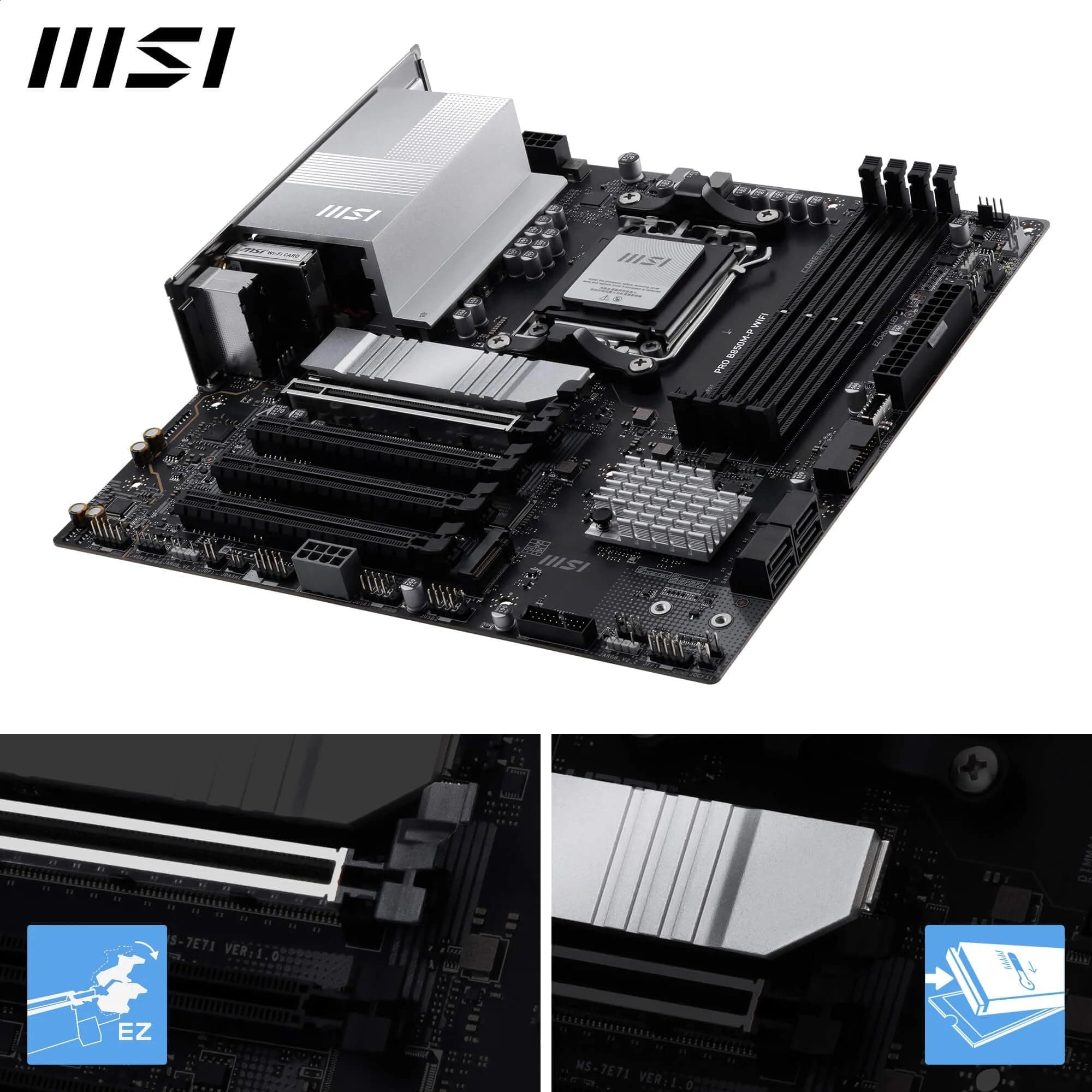MSI PRO B850M-P WiFi Motherboard, mATX - Supports AMD Ryzen 9000/8000 / 7000 Processors, AM5 - DDR5 Memory Boost (8200+ MT/s OC), PCIe 5.0 x16 & 4.0 x16, M.2 Gen5, Wi-Fi 7, 5G LAN Bild 5