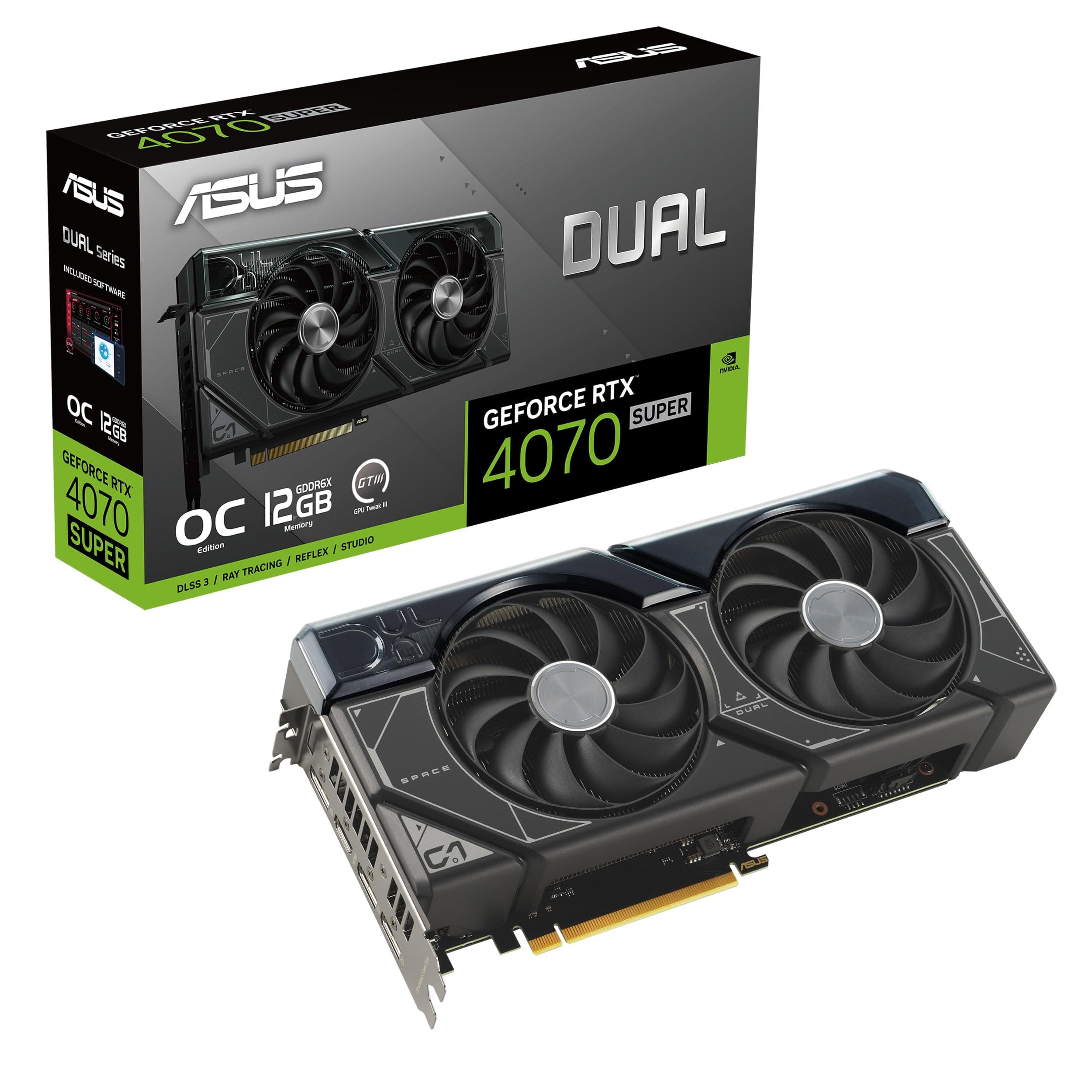 ASUS Dual GeForce RTX 4070 SUPER OC Edition 12GB GDDR6X Gaming Grafikkarte (Nvidia GeForce RTX4070 DLSS 3, PCIe 4.0, 1x HDMI 2.1a, 3x DisplayPort 1.4a, DUAL-RTX4070S-O12G, schwarz) Bild 2